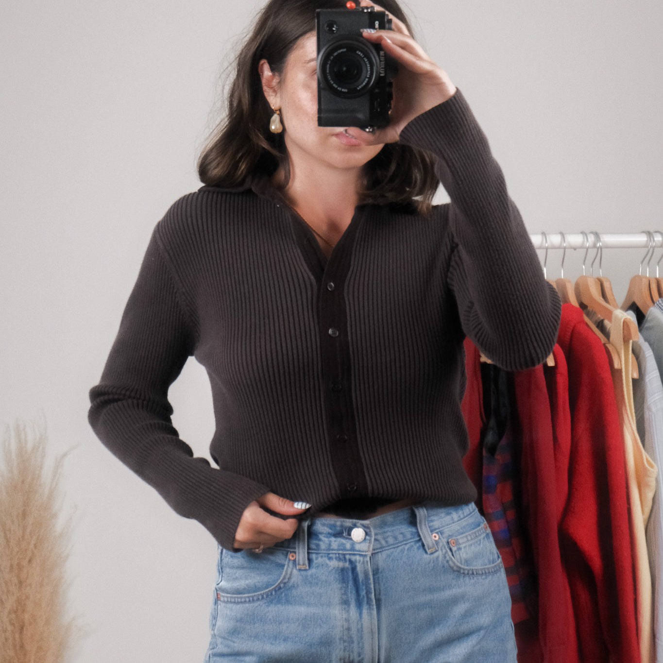 Vintage x Ribbed Collared Button Up (S)