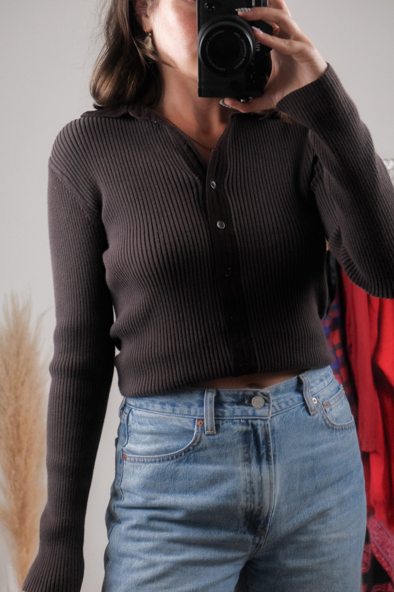 Vintage x Ribbed Collared Button Up (S)