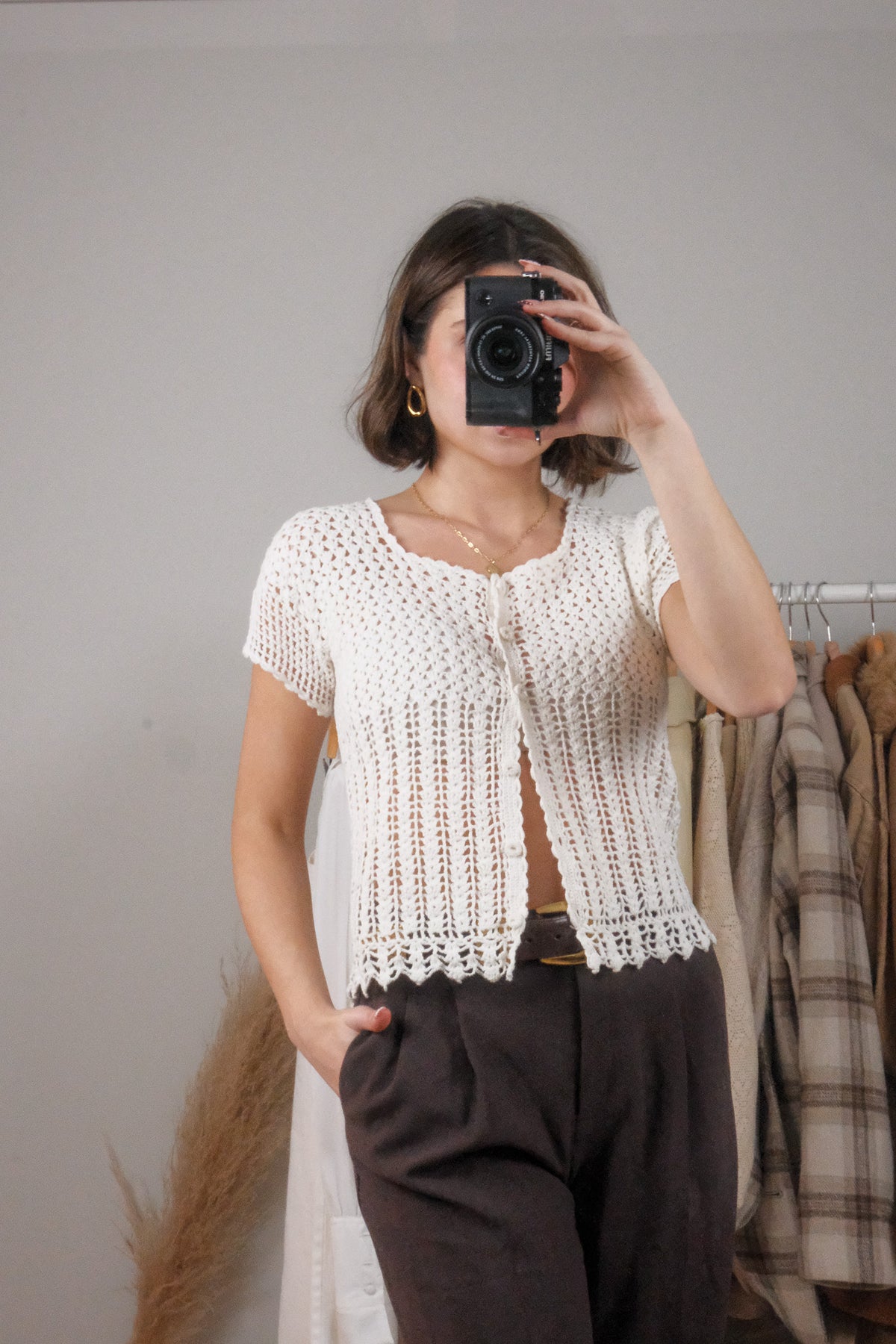 Handmade x Crochet Short-Sleeve Knit (S)
