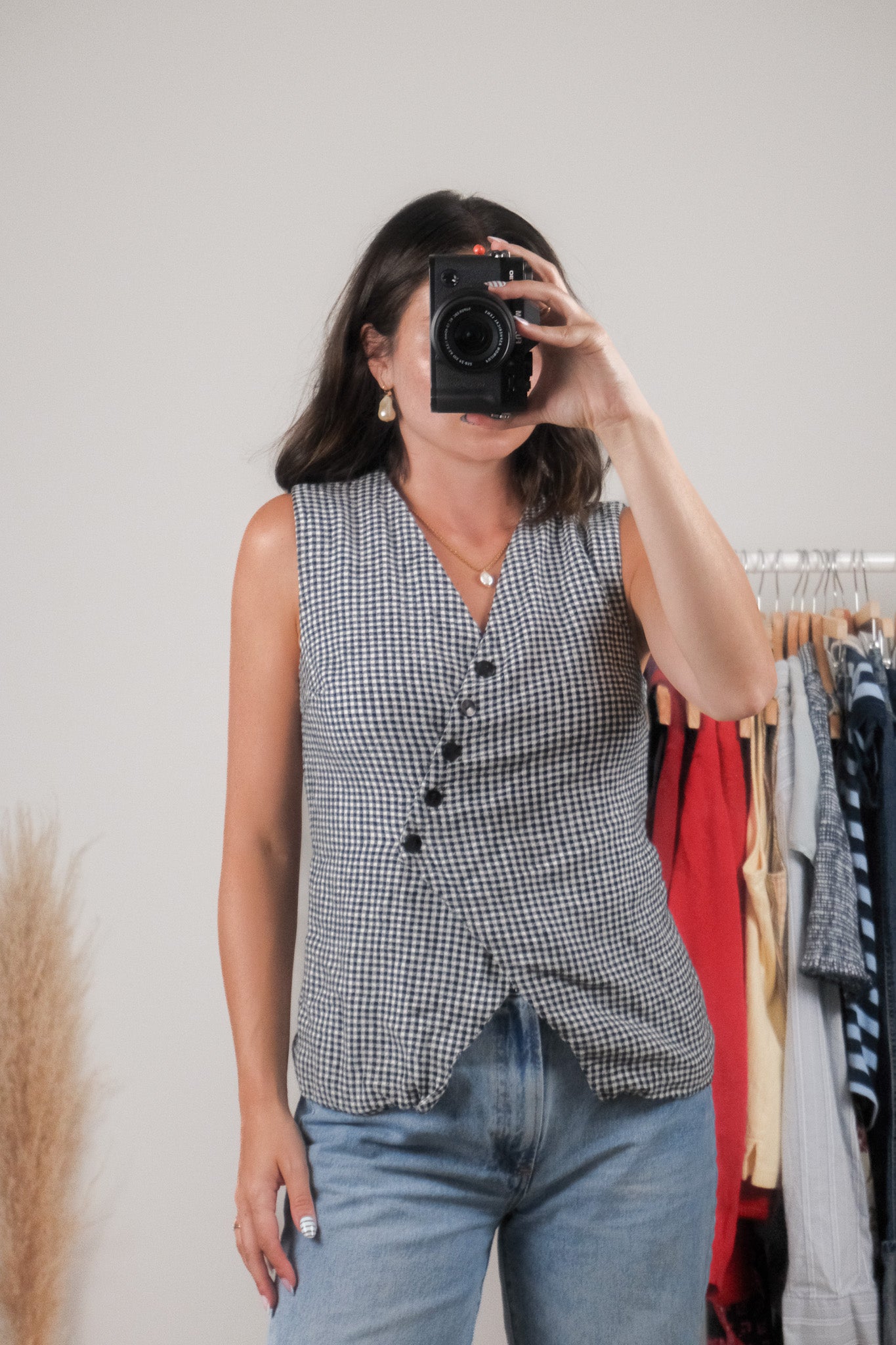 Modern x A&F x Linen Blend Gingham Vest (XS-S)