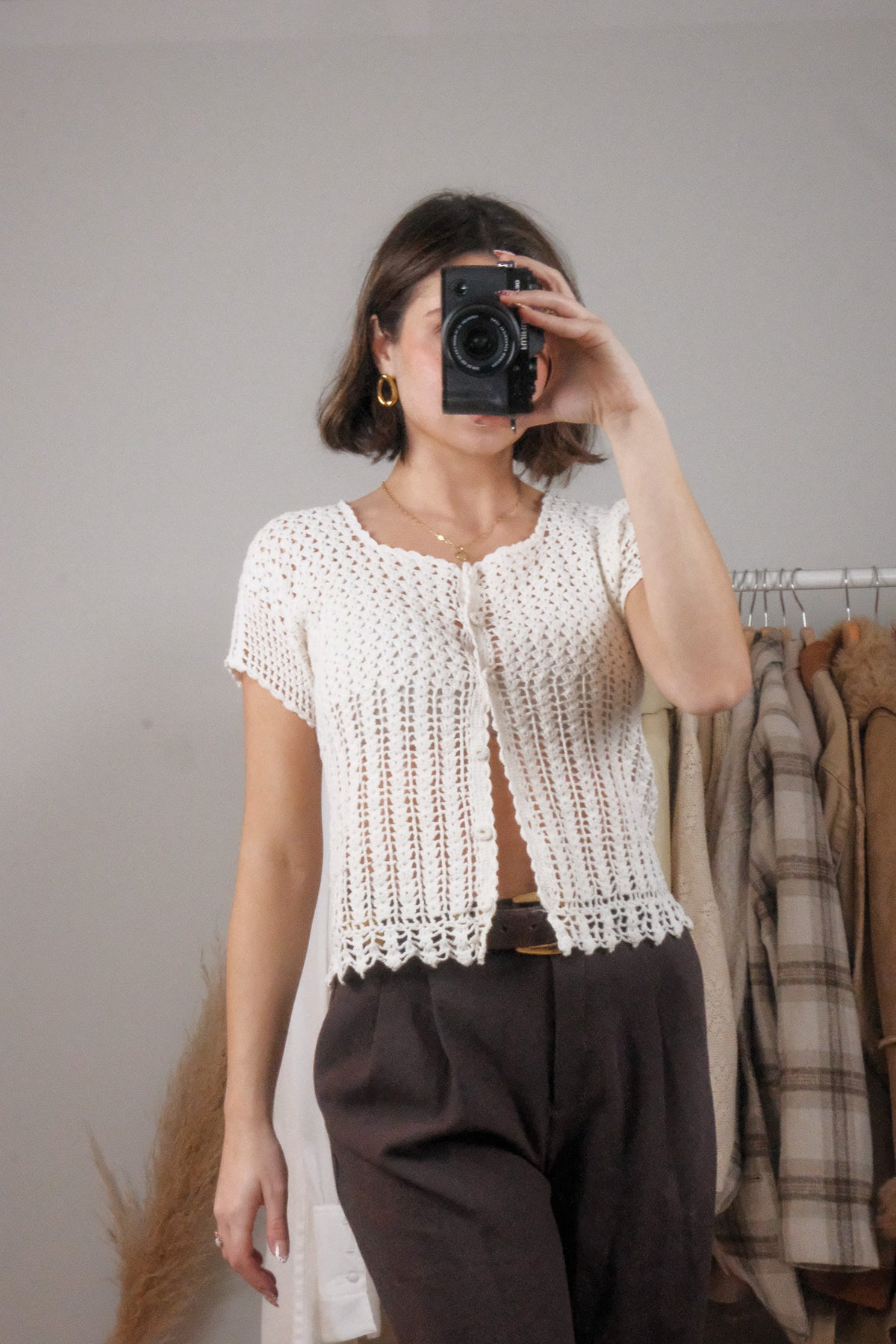 Handmade x Crochet Short-Sleeve Knit (S)