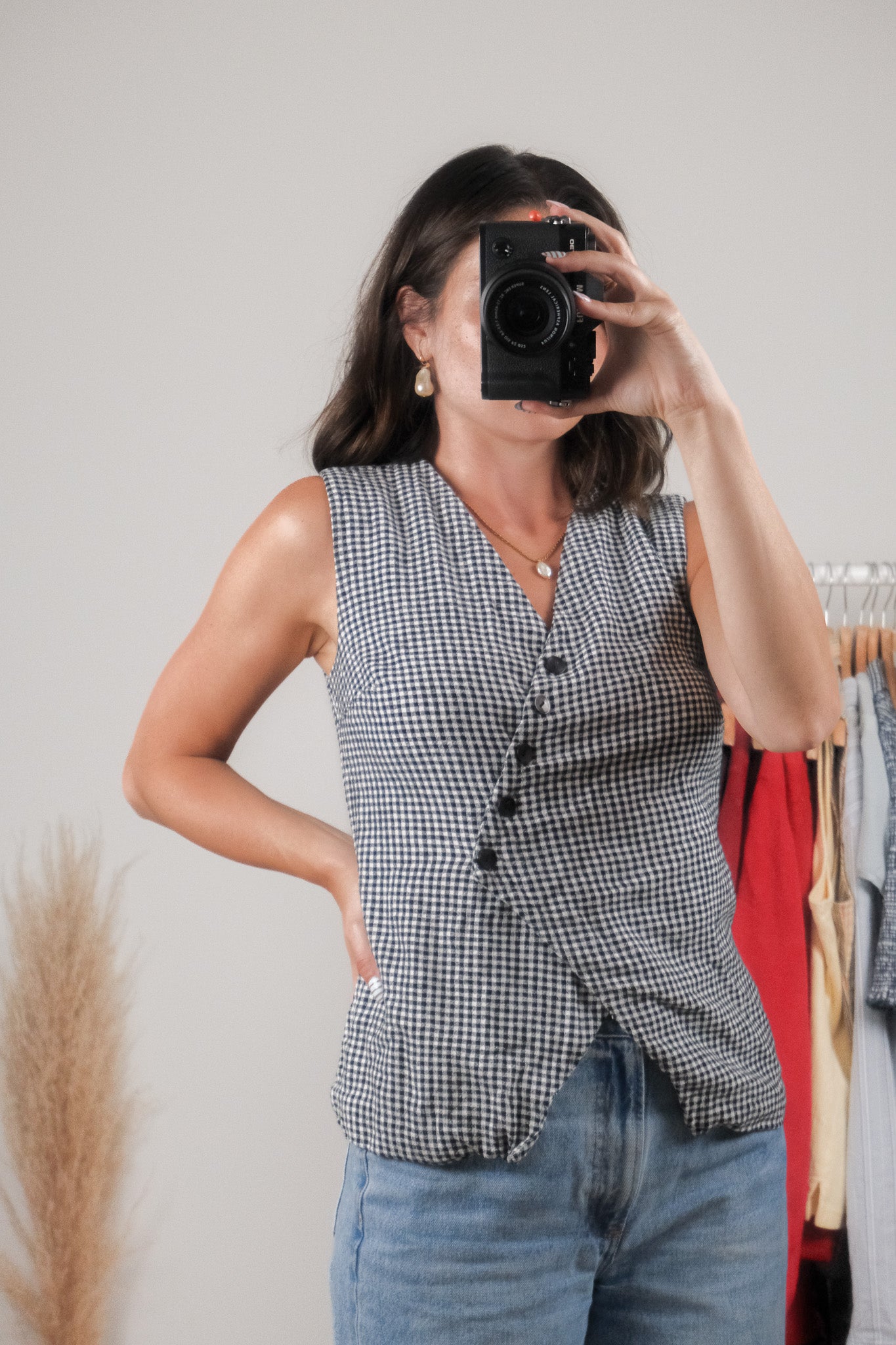 Modern x A&F x Linen Blend Gingham Vest (XS-S)