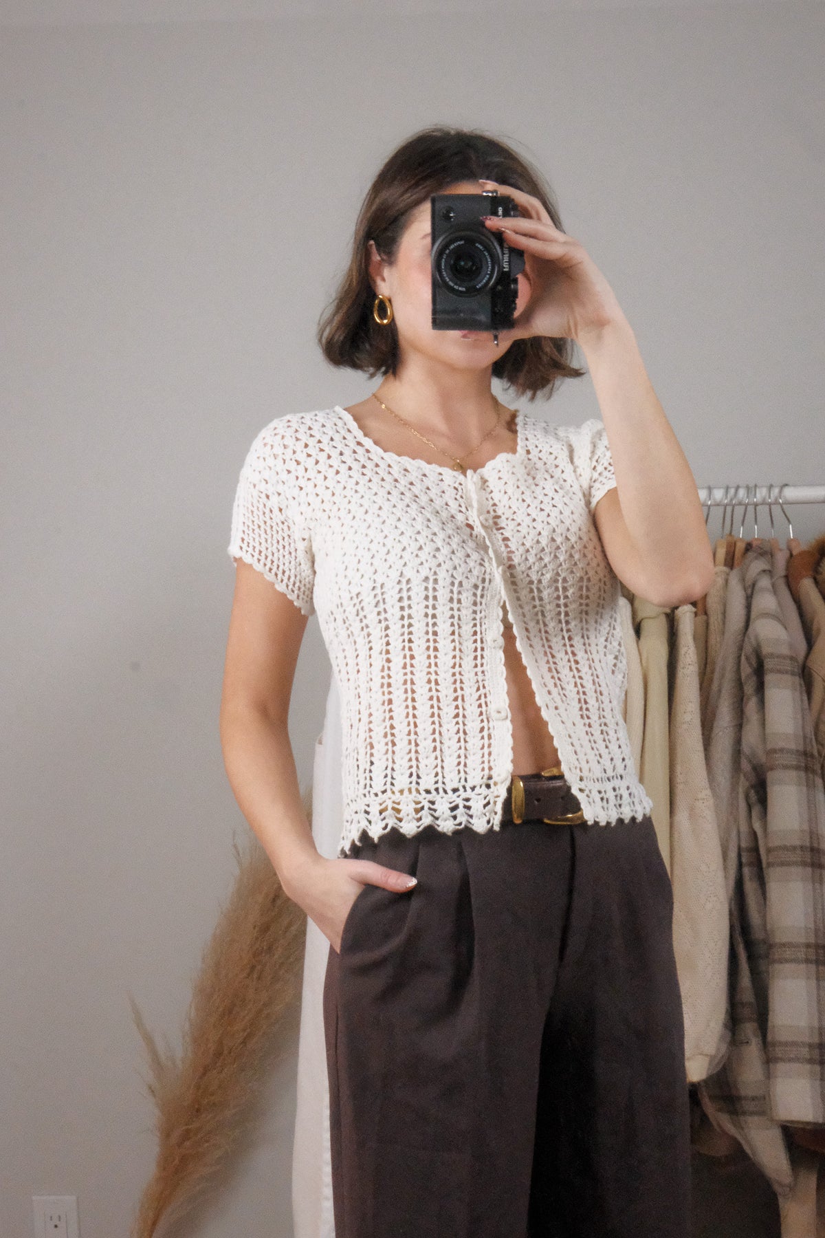 Handmade x Crochet Short-Sleeve Knit (S)
