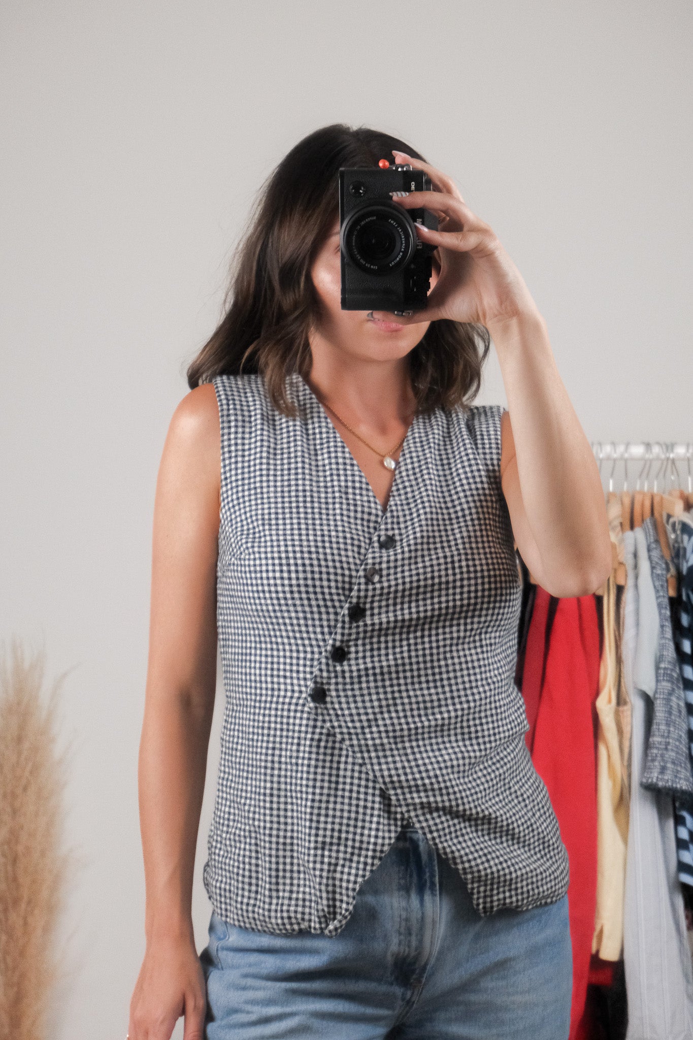Modern x A&F x Linen Blend Gingham Vest (XS-S)