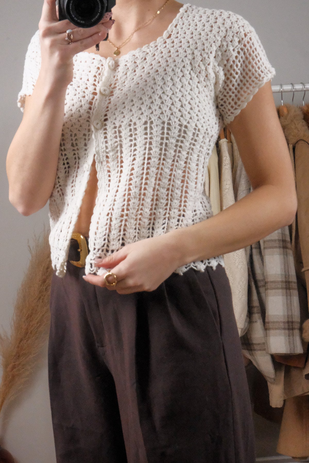 Handmade x Crochet Short-Sleeve Knit (S)