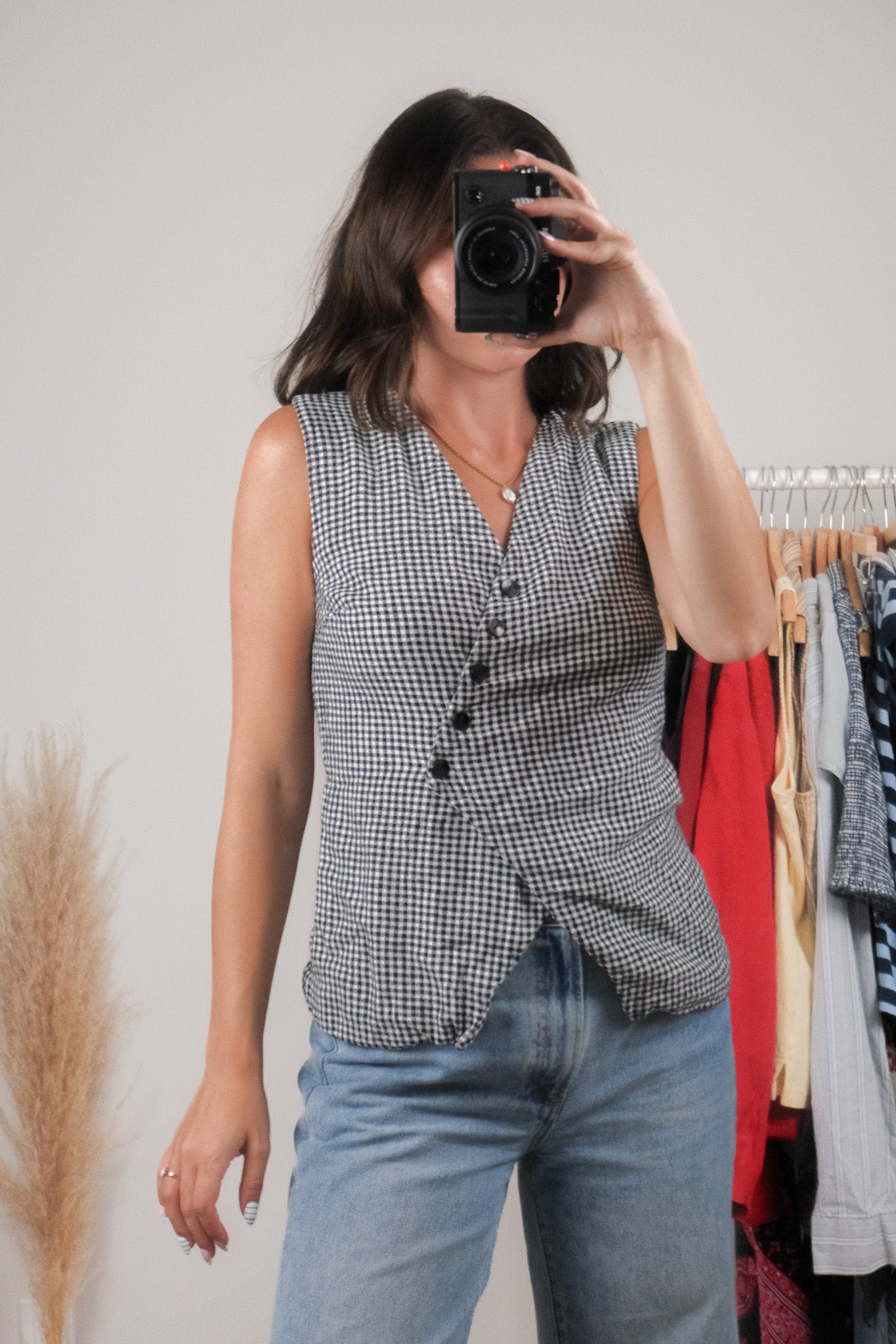 Modern x A&F x Linen Blend Gingham Vest (XS-S)