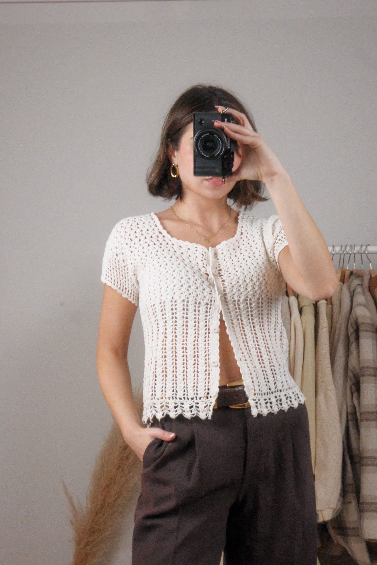 Handmade x Crochet Short-Sleeve Knit (S)