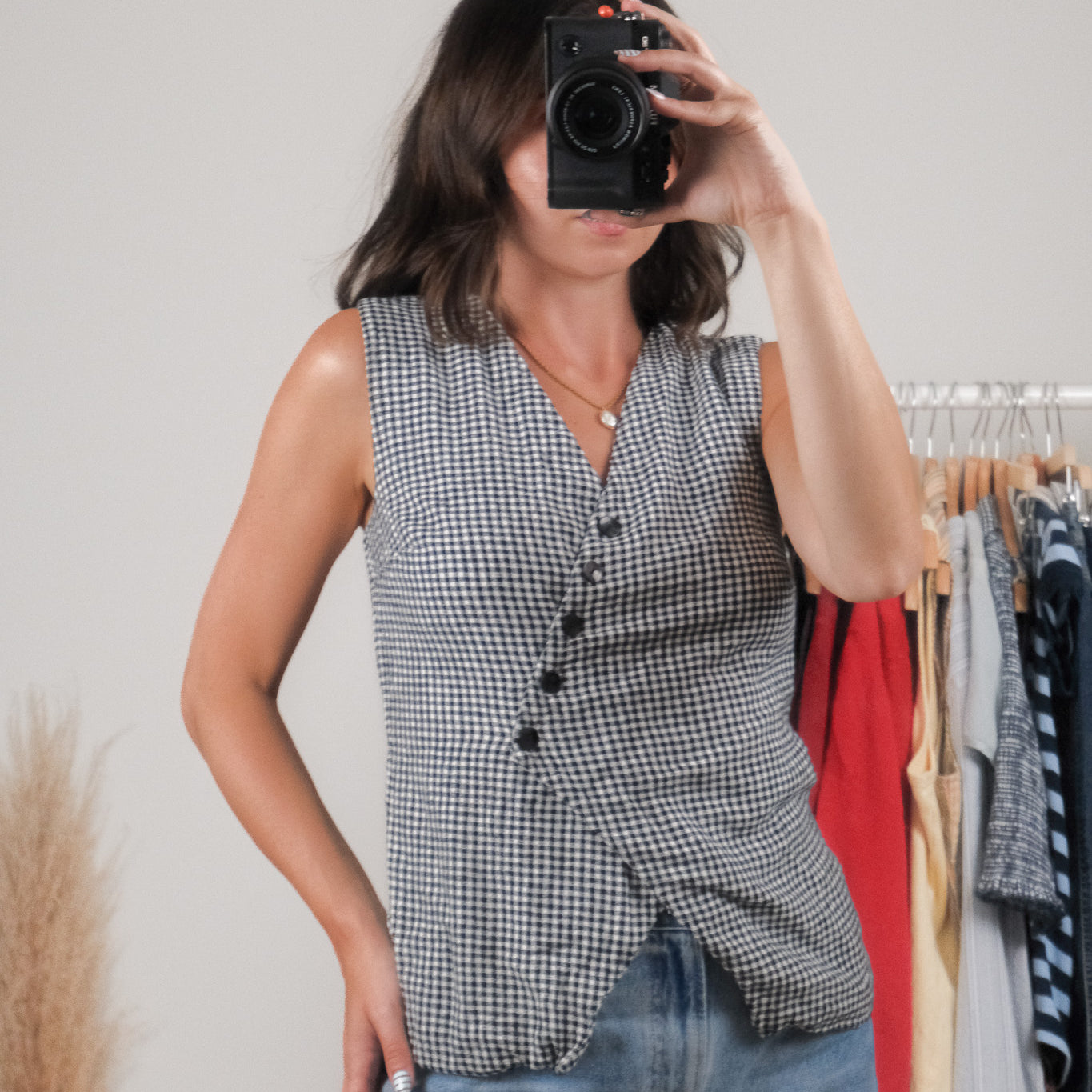 Modern x A&F x Linen Blend Gingham Vest (XS-S)