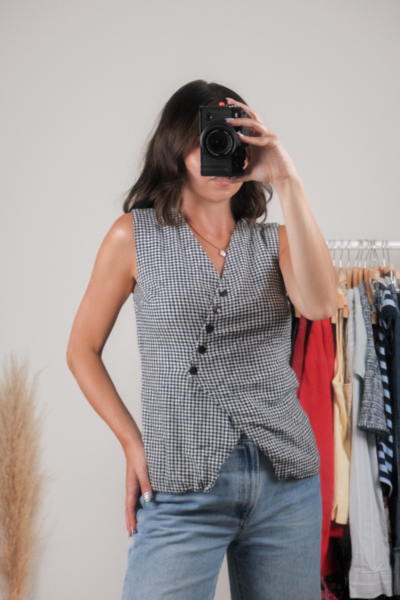 Modern x A&F x Linen Blend Gingham Vest (XS-S)