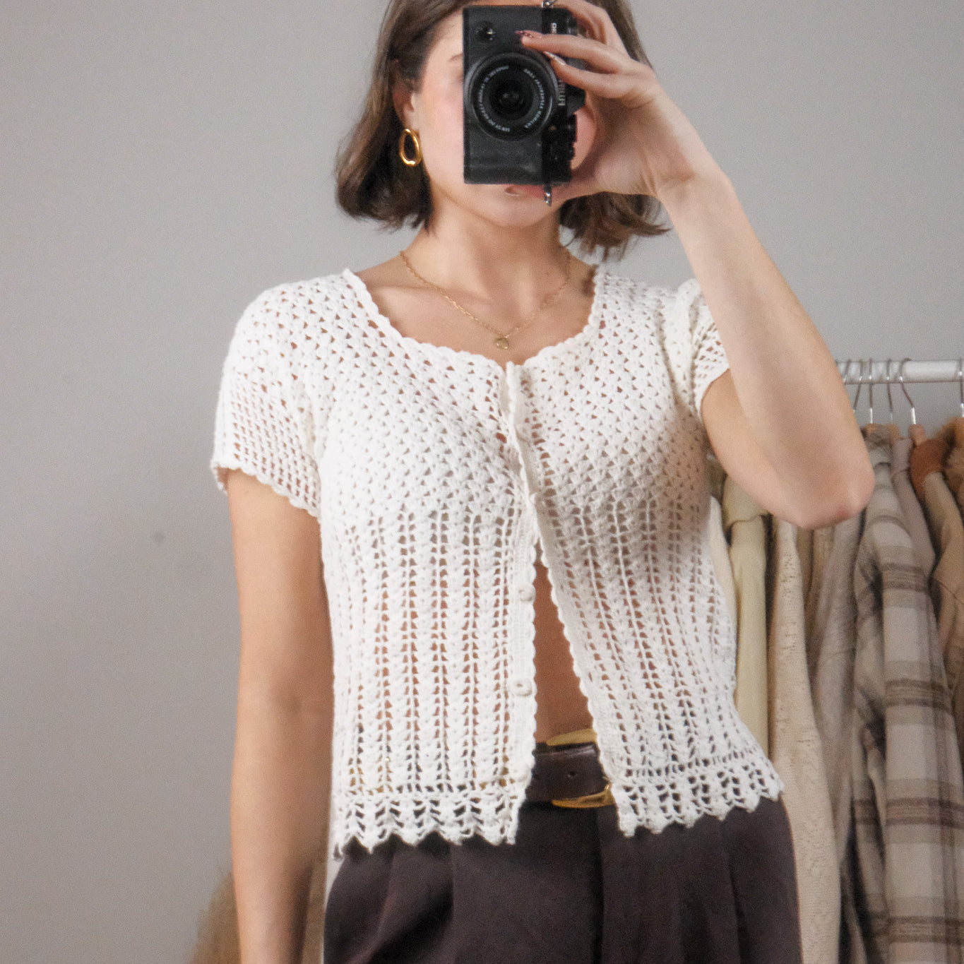 Handmade x Crochet Short-Sleeve Knit (S)