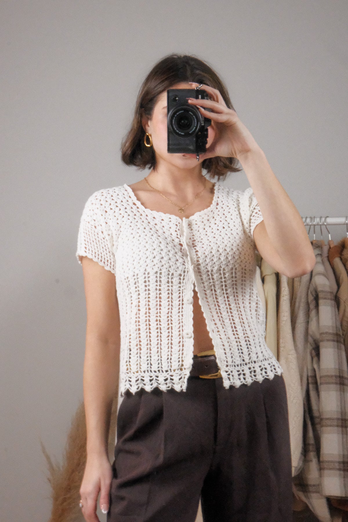 Handmade x Crochet Short-Sleeve Knit (S)