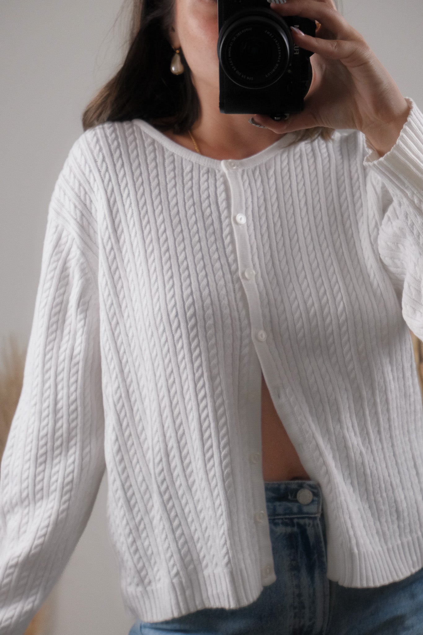 Vintage x 100% Cotton Cable Knit Cardigan (L)