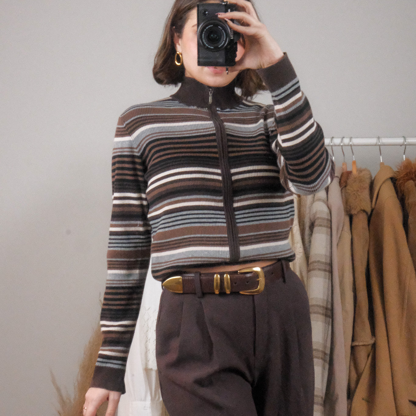 Vintage x Striped Zip Up Knit (L)