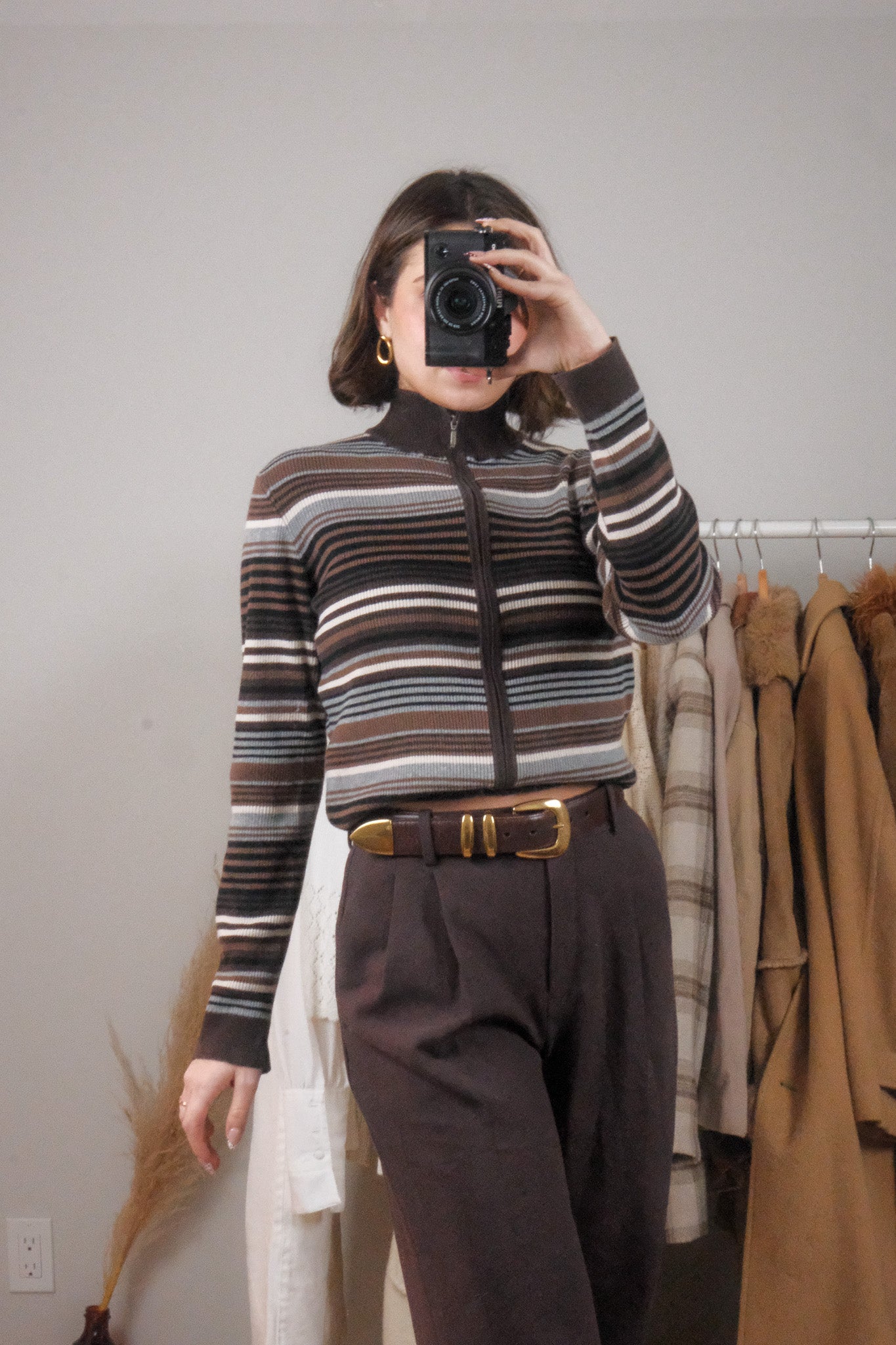 Vintage x Striped Zip Up Knit (L)