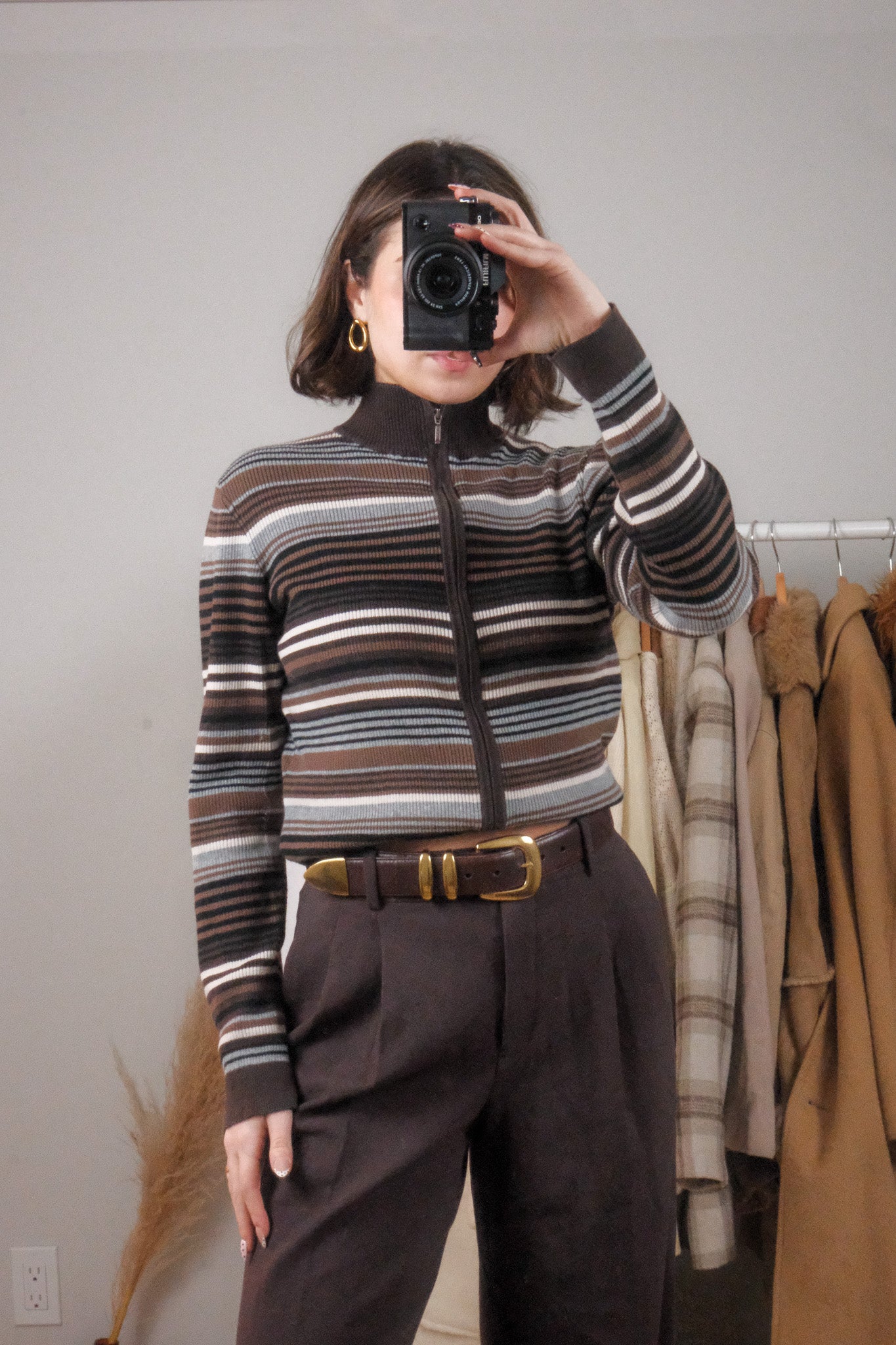 Vintage x Striped Zip Up Knit (L)