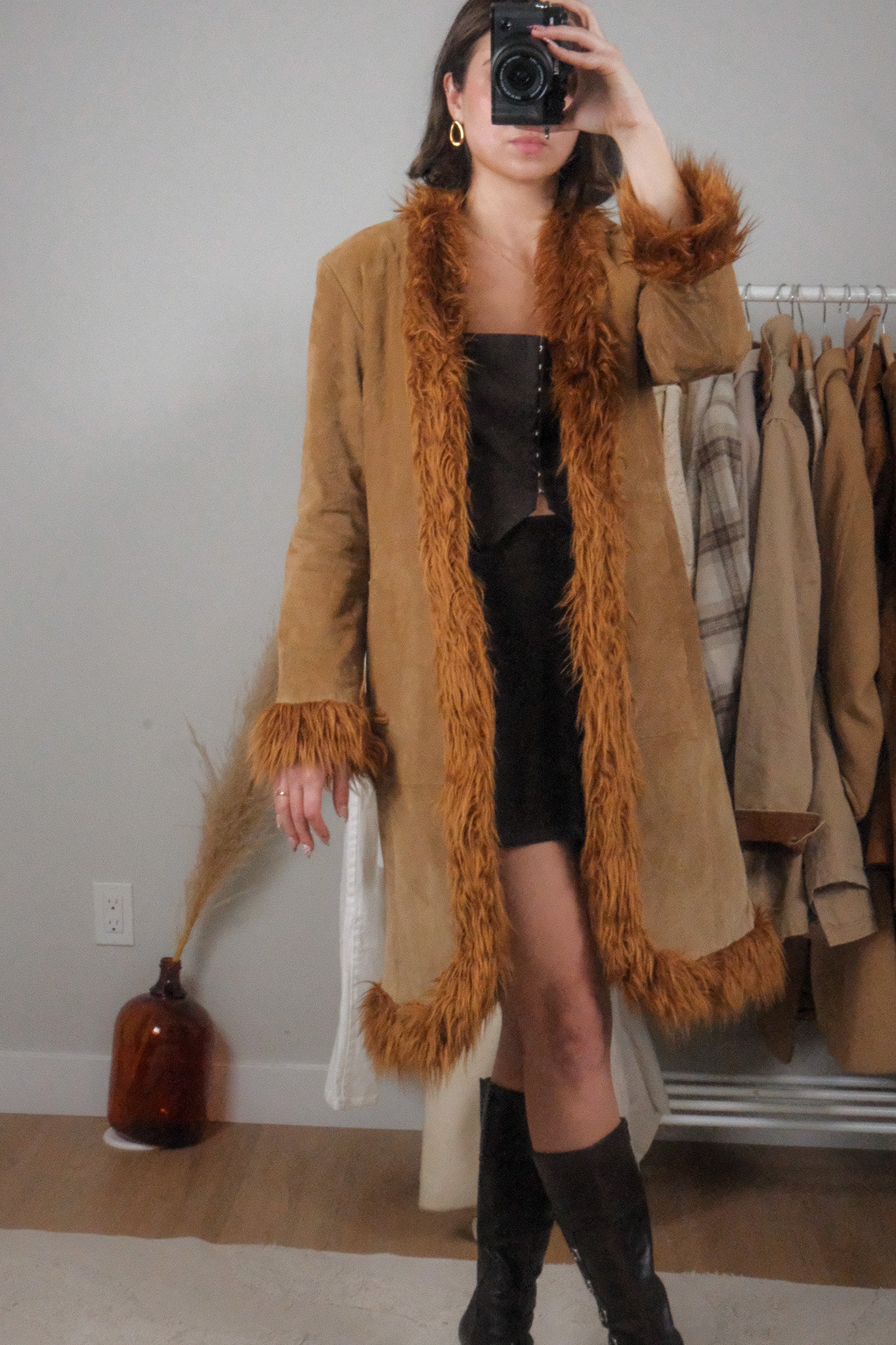 Vintage x 100% Suede & Faux Fur Long Jacket (S)