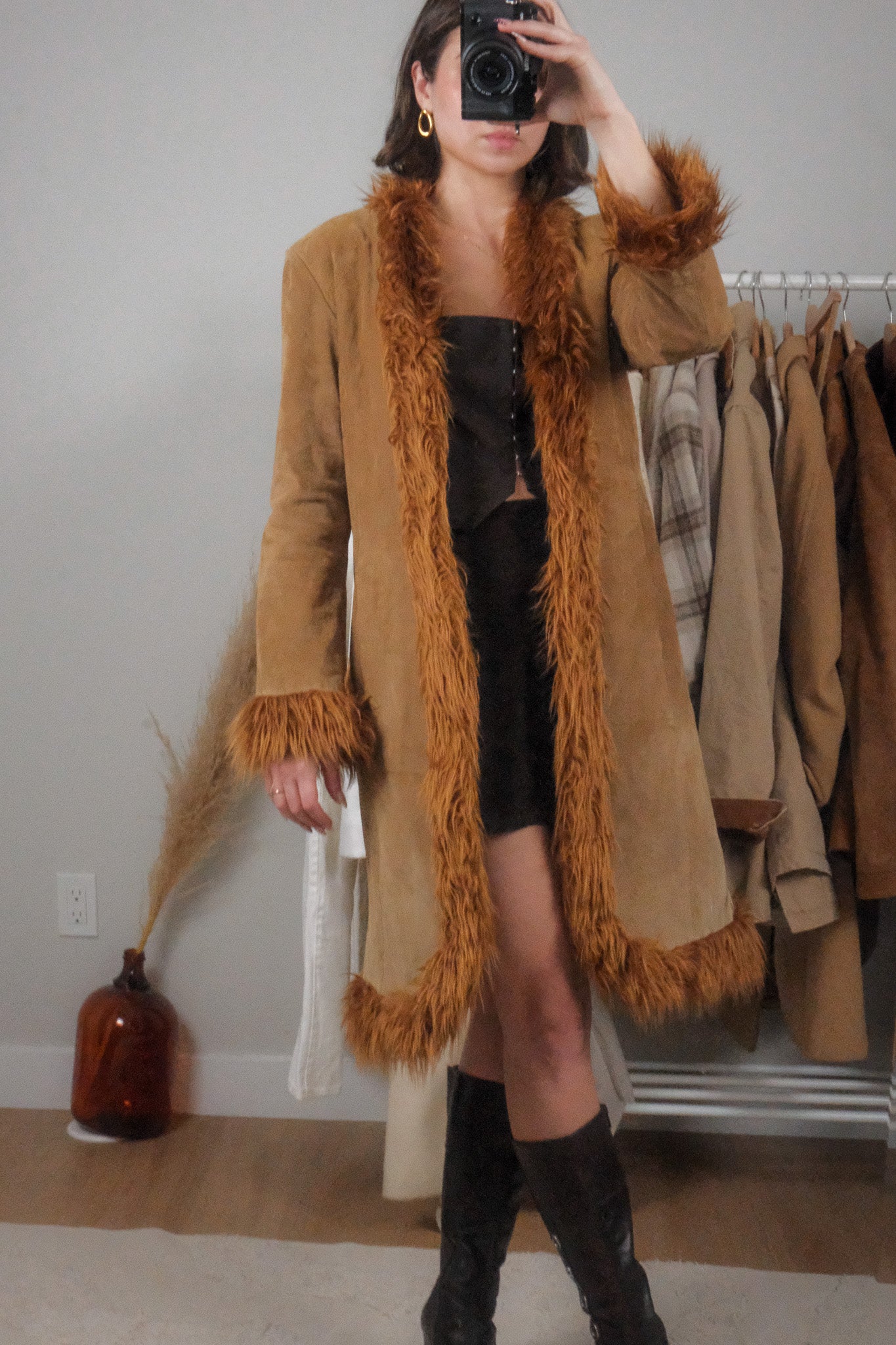 Vintage x 100% Suede & Faux Fur Long Jacket (S)