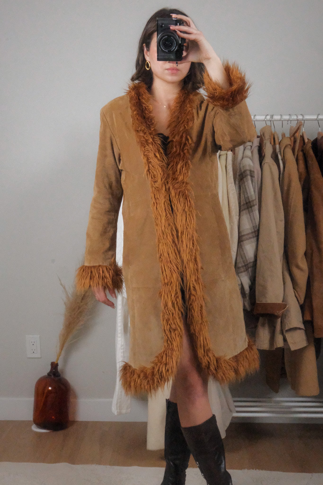 Vintage x 100% Suede & Faux Fur Long Jacket (S)