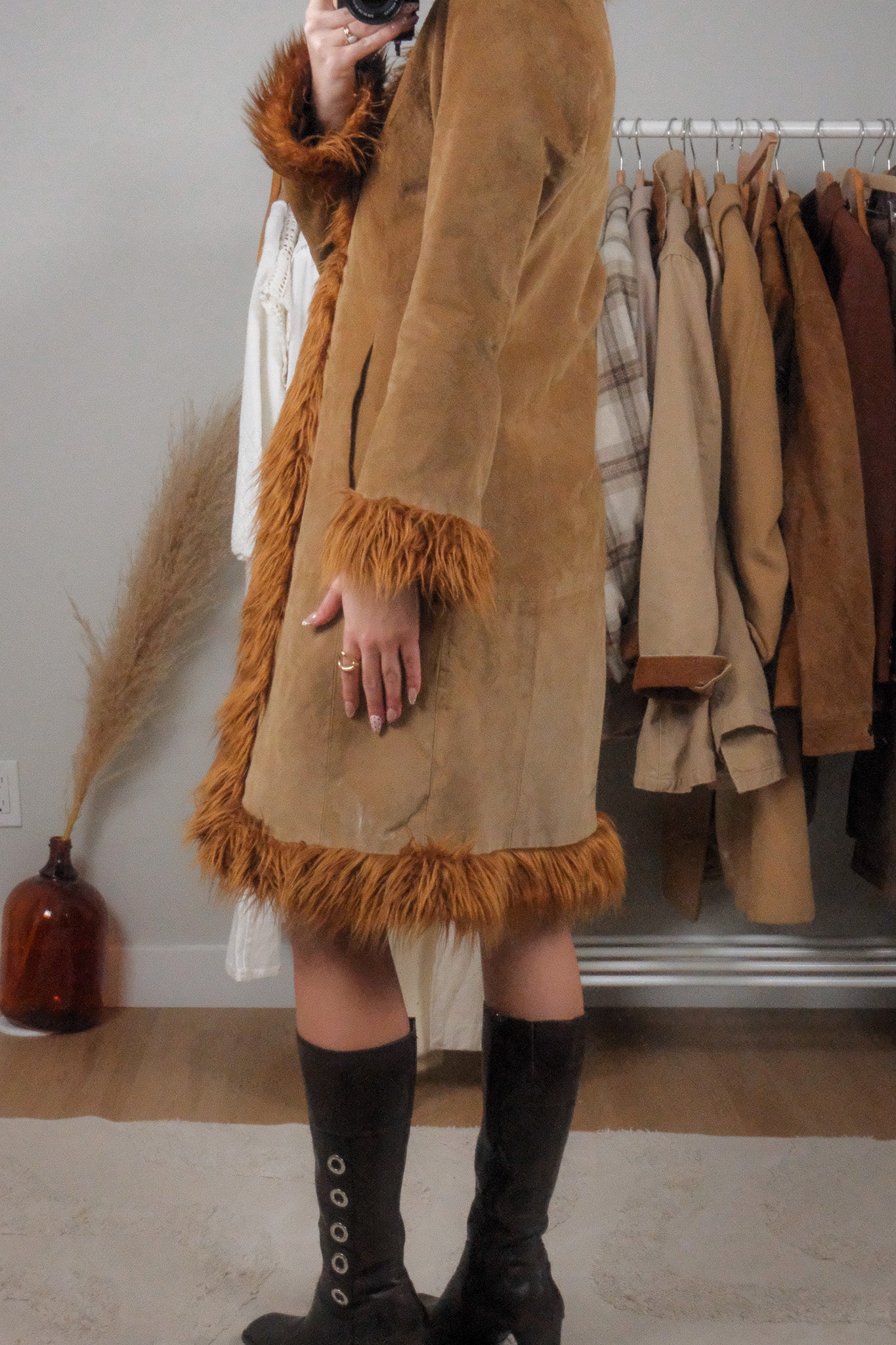 Vintage x 100% Suede & Faux Fur Long Jacket (S)
