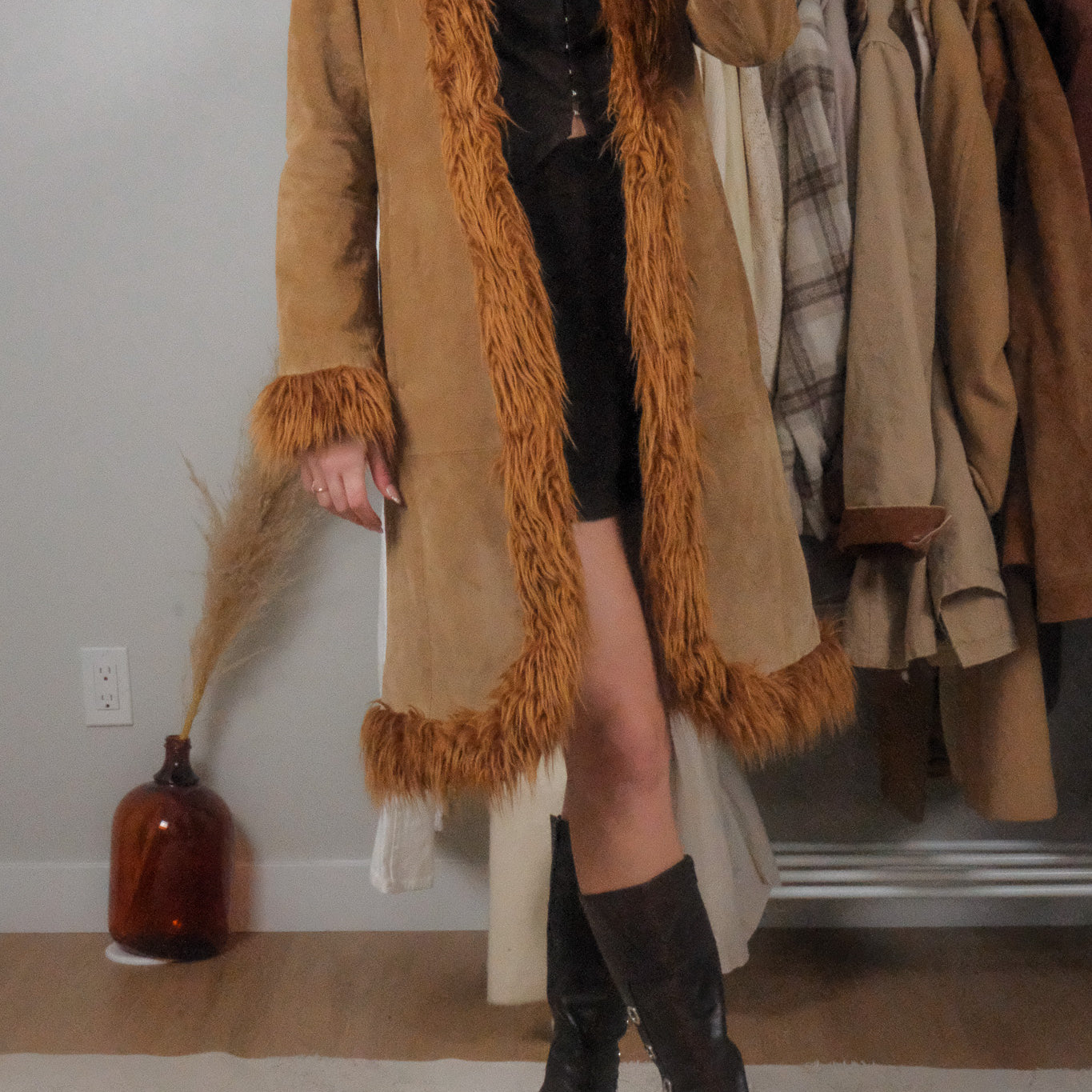 Vintage x 100% Suede & Faux Fur Long Jacket (S)