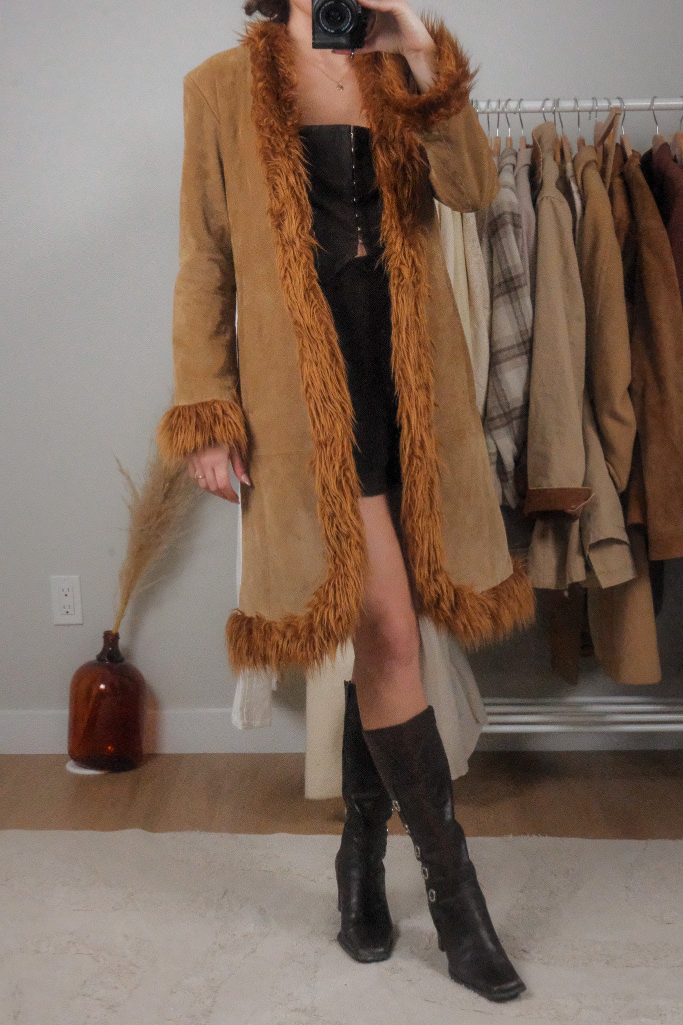 Vintage x 100% Suede & Faux Fur Long Jacket (S)