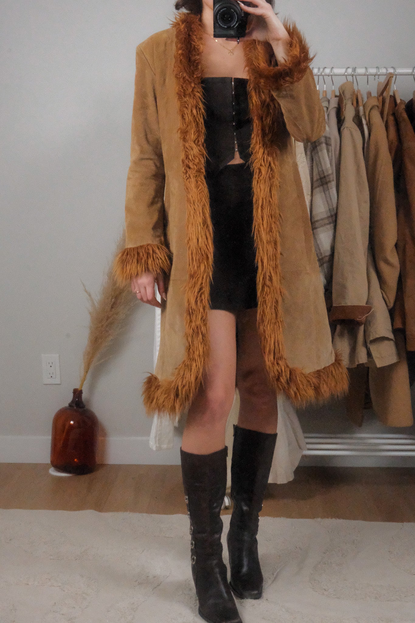 Vintage x 100% Suede & Faux Fur Long Jacket (S)