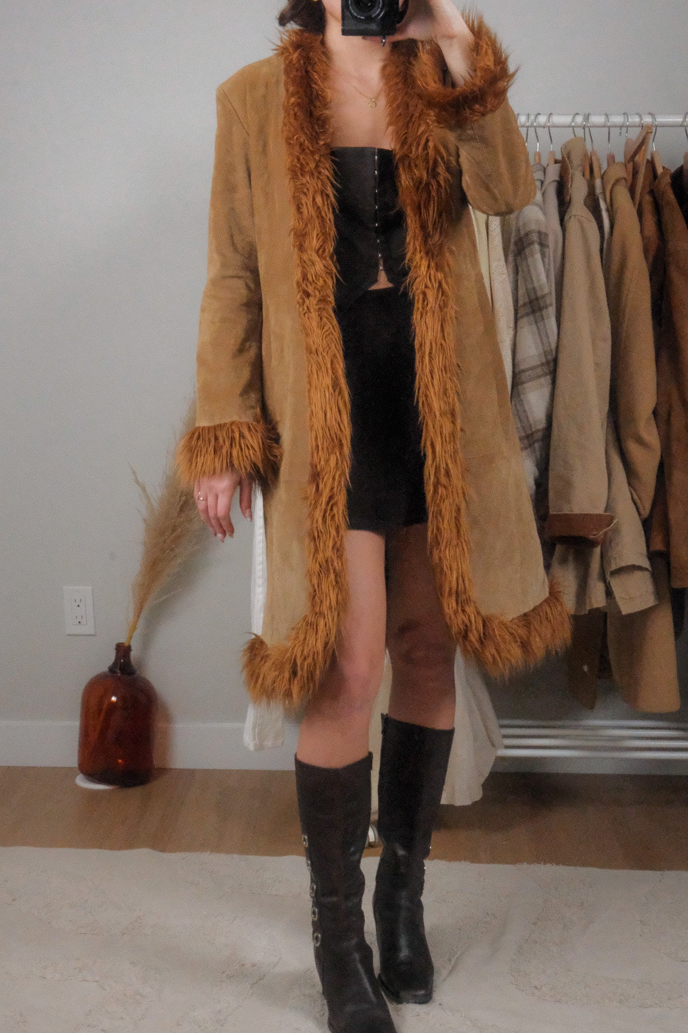 Vintage x 100% Suede & Faux Fur Long Jacket (S)