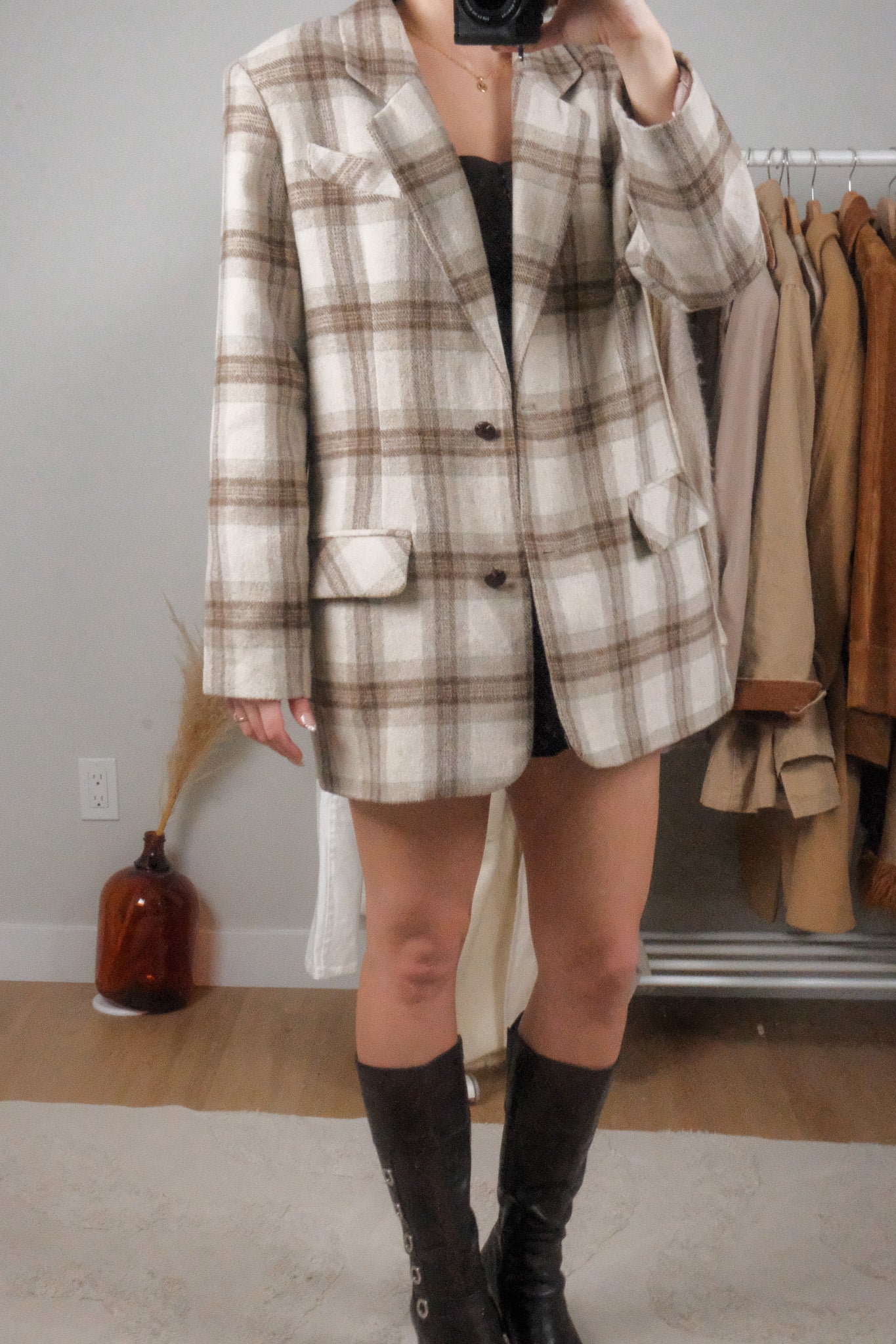 Vintage x Wool Blend Plaid Structured Blazer (6/8)