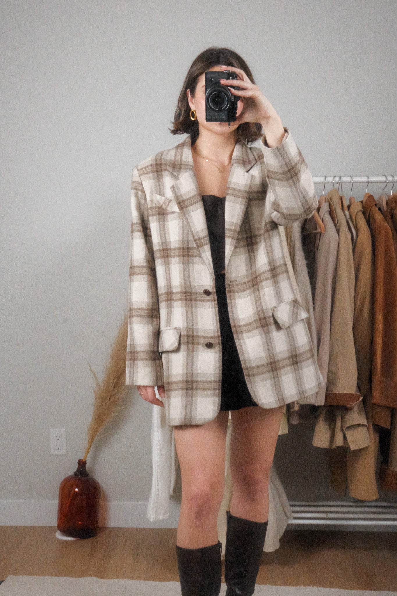 Vintage x Wool Blend Plaid Structured Blazer (6/8)