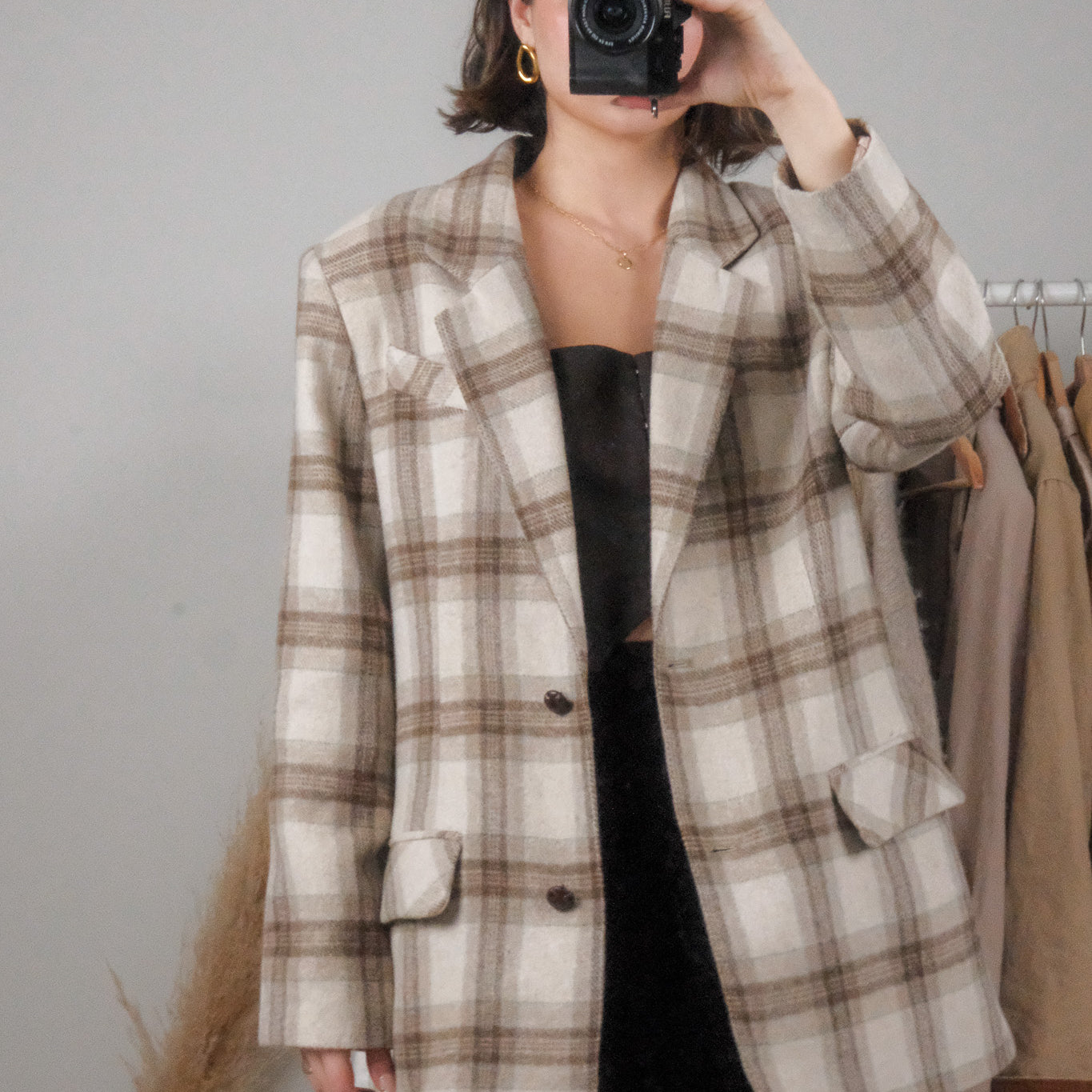 Vintage x Wool Blend Plaid Structured Blazer (6/8)