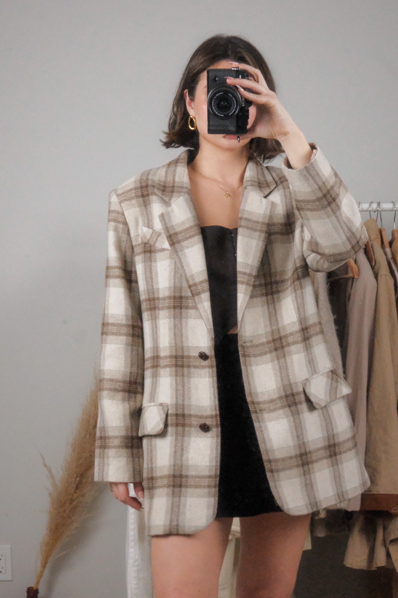 Vintage x Wool Blend Plaid Structured Blazer (6/8)