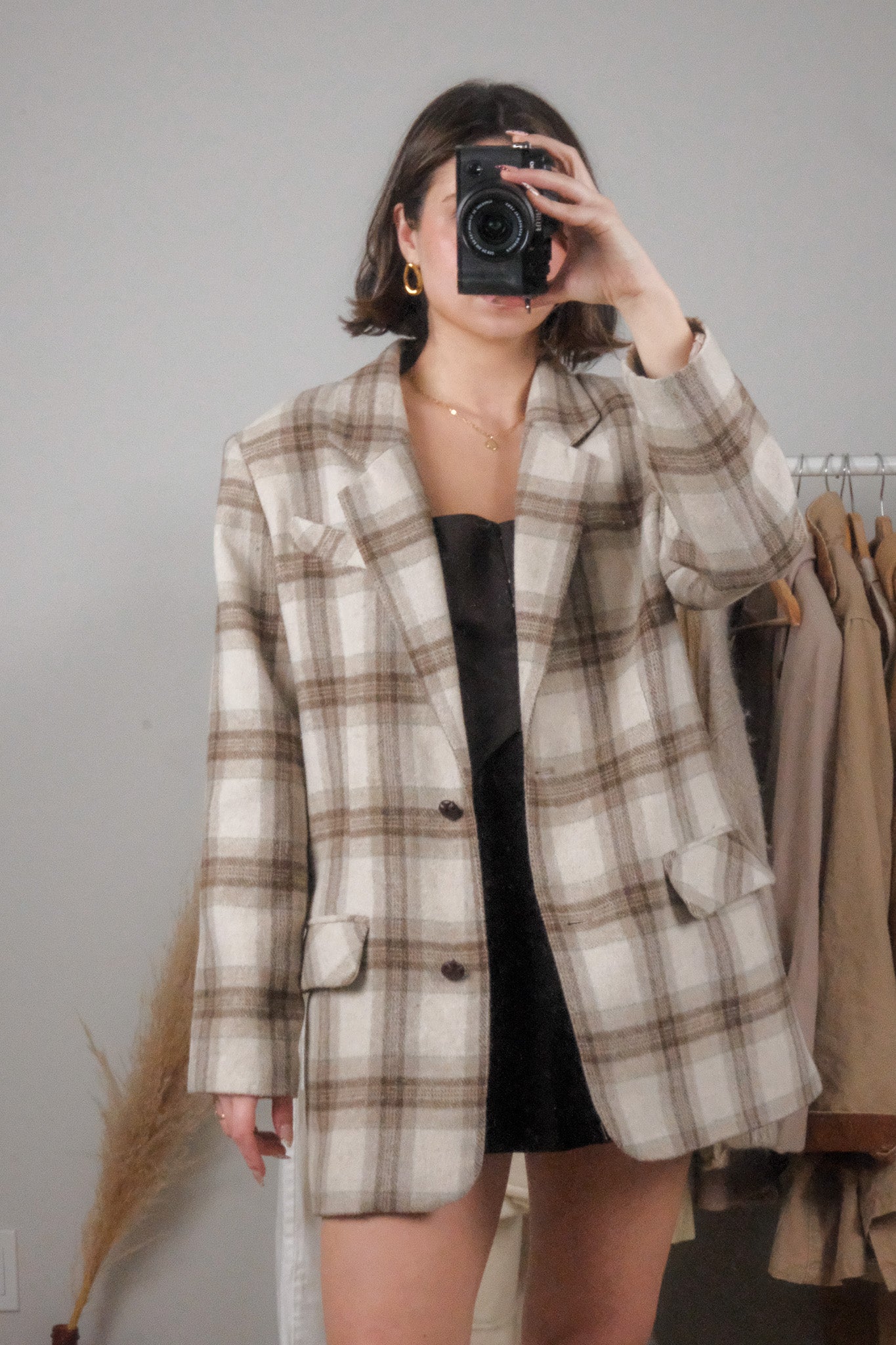 Vintage x Wool Blend Plaid Structured Blazer (6/8)