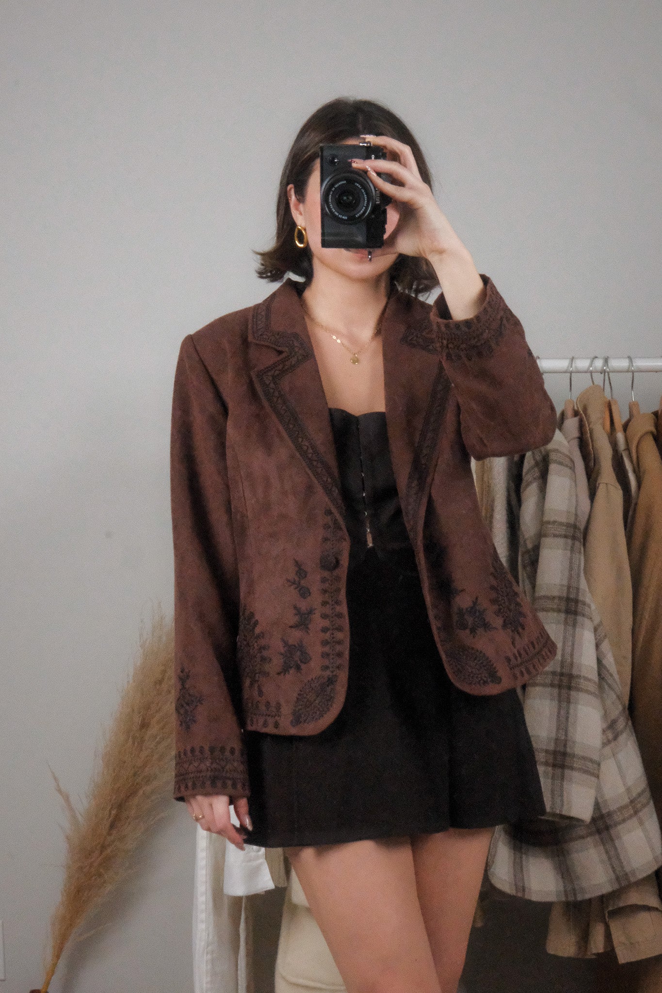 Vintage x Faux Suede Embroidered Jacket (M)