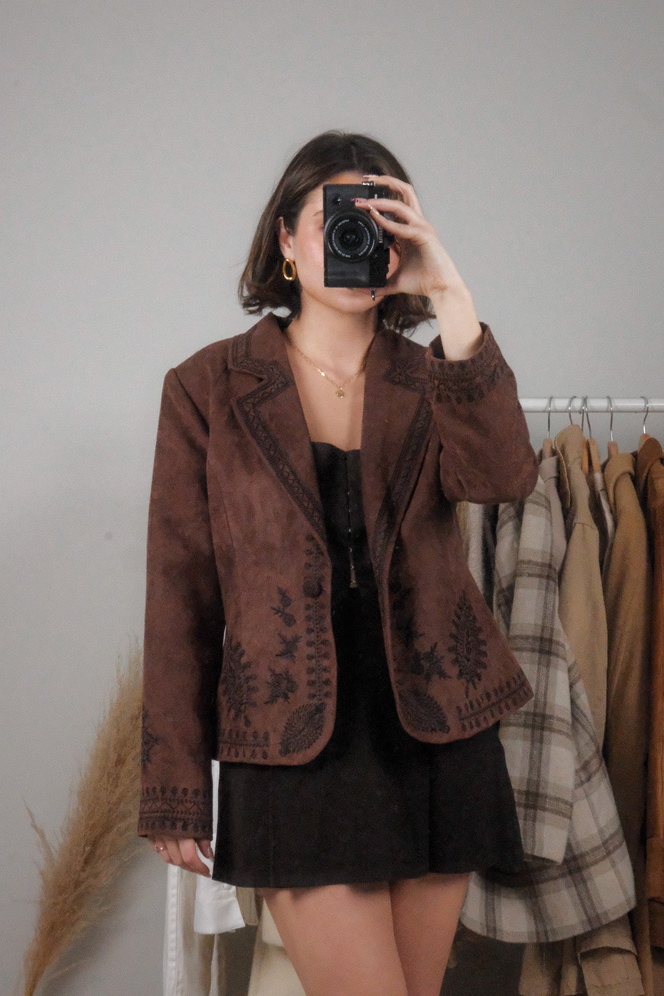 Vintage x Faux Suede Embroidered Jacket (M)