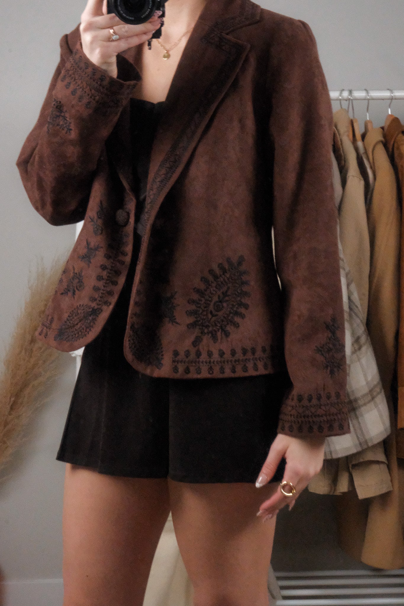 Vintage x Faux Suede Embroidered Jacket (M)