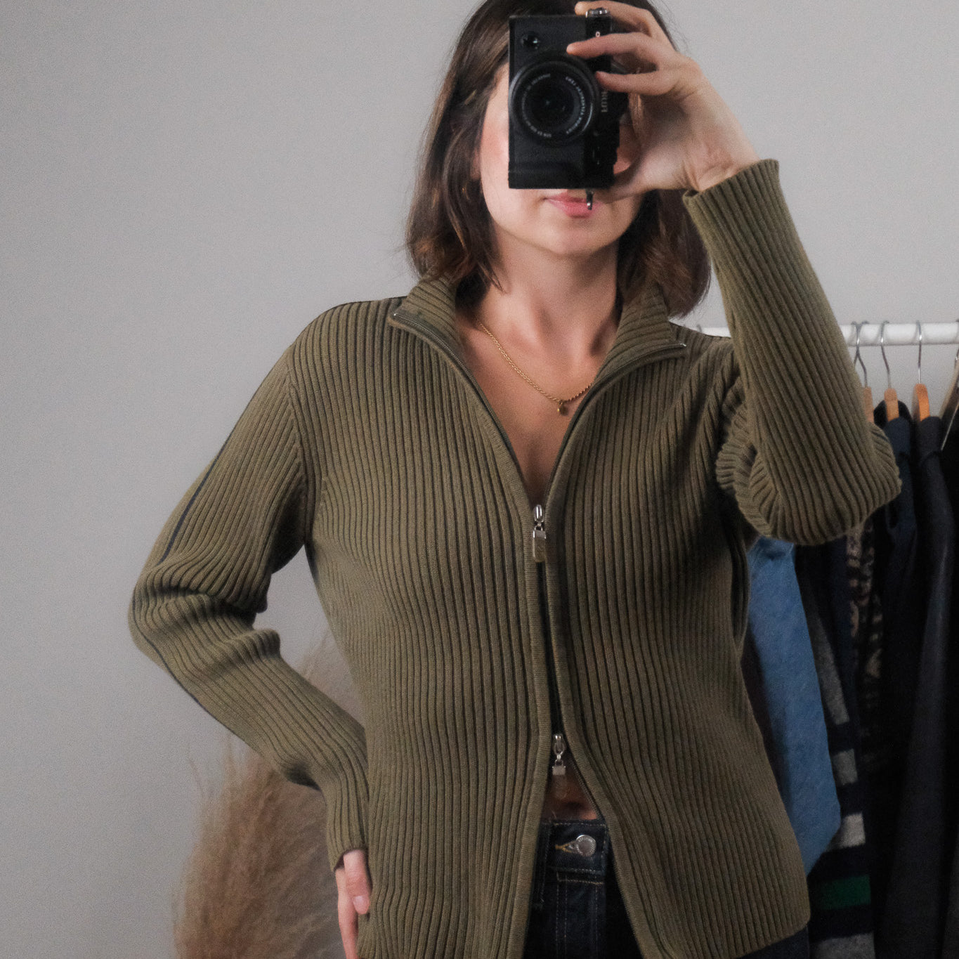 Vintage x Striped Cotton Double Zipper Knit (L)