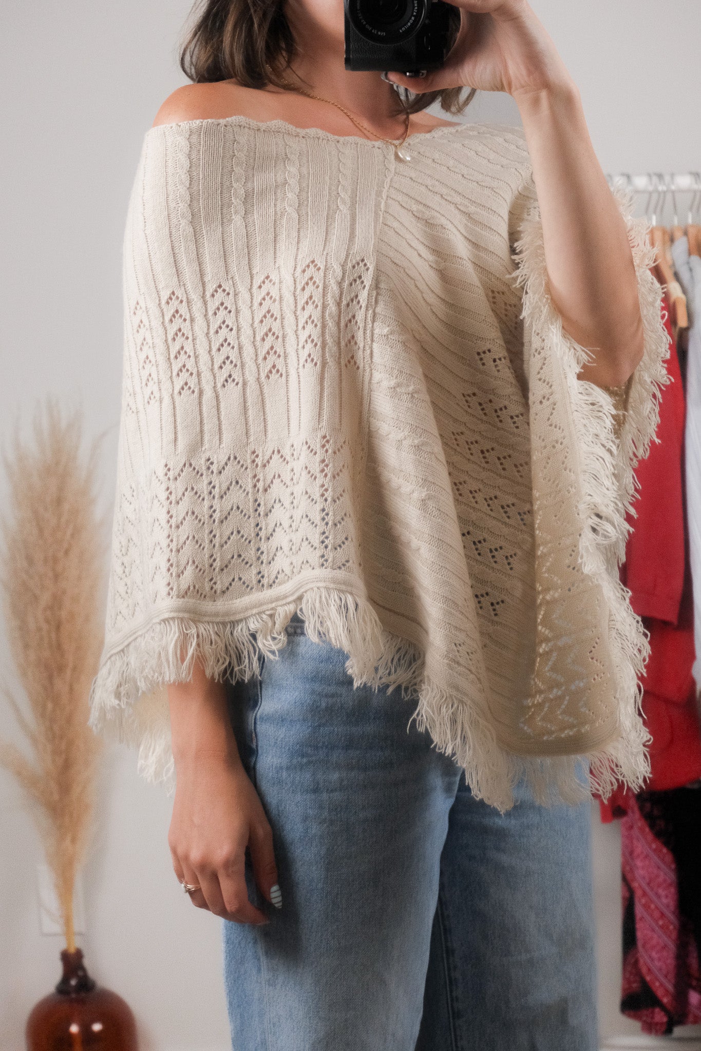 Made in Canada x Vintage x Fringe Knit Pancho (XS-L)