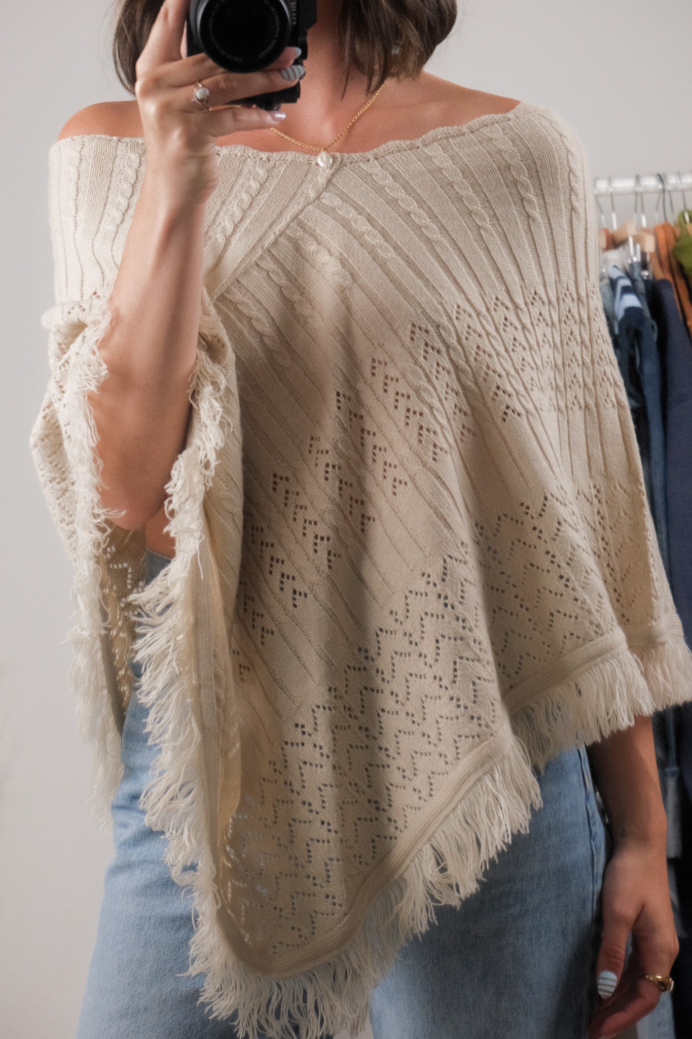 Made in Canada x Vintage x Fringe Knit Pancho (XS-L)