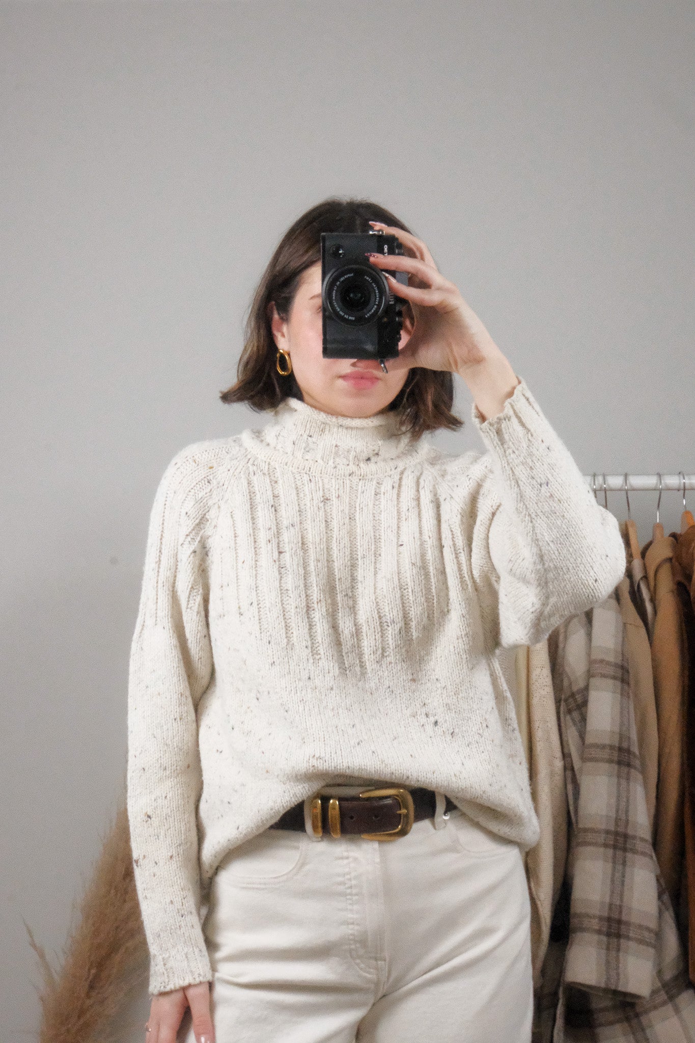 Vintage x Wool Blend Rolled-Neck Speckled Knit (S)