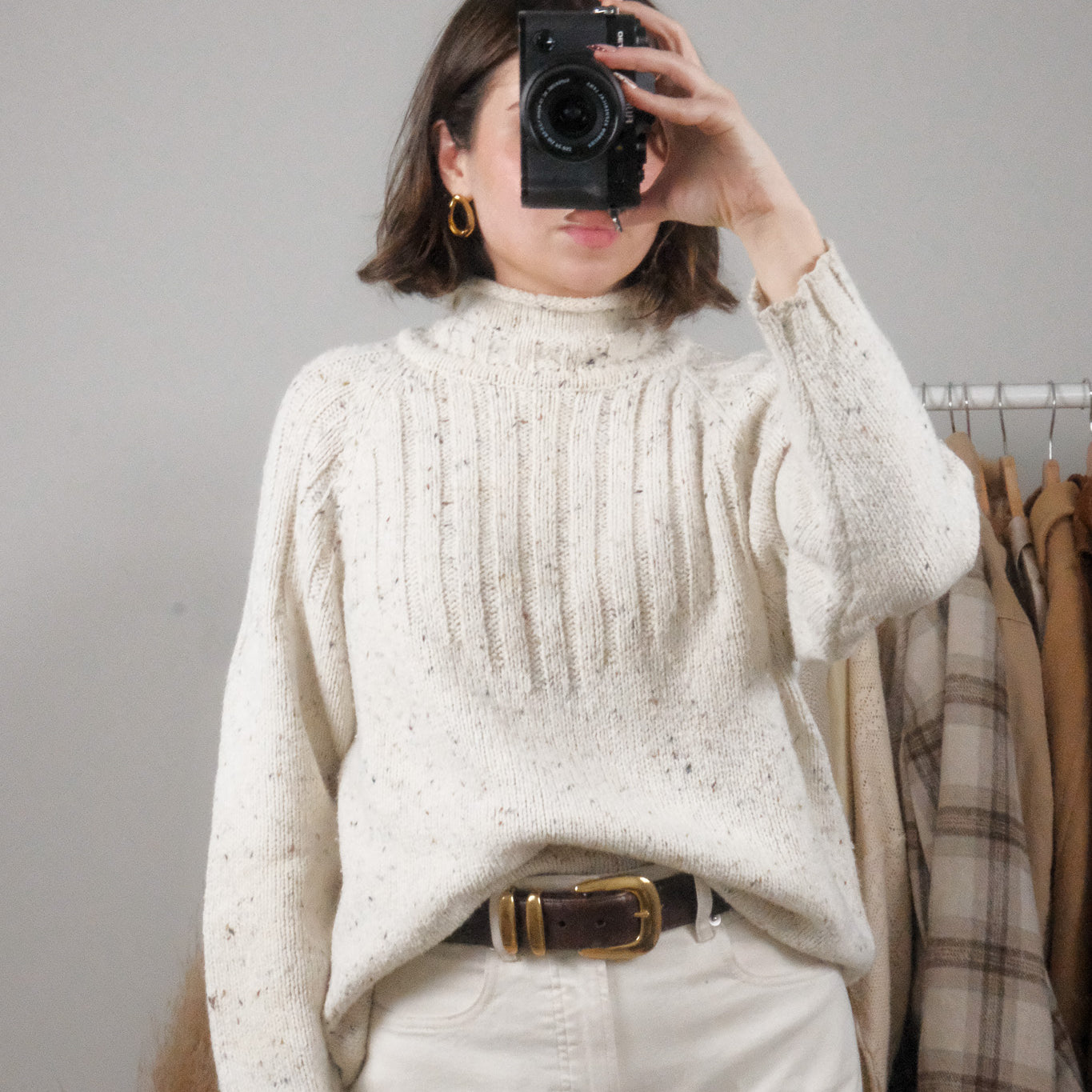 Vintage x Wool Blend Rolled-Neck Speckled Knit (S)