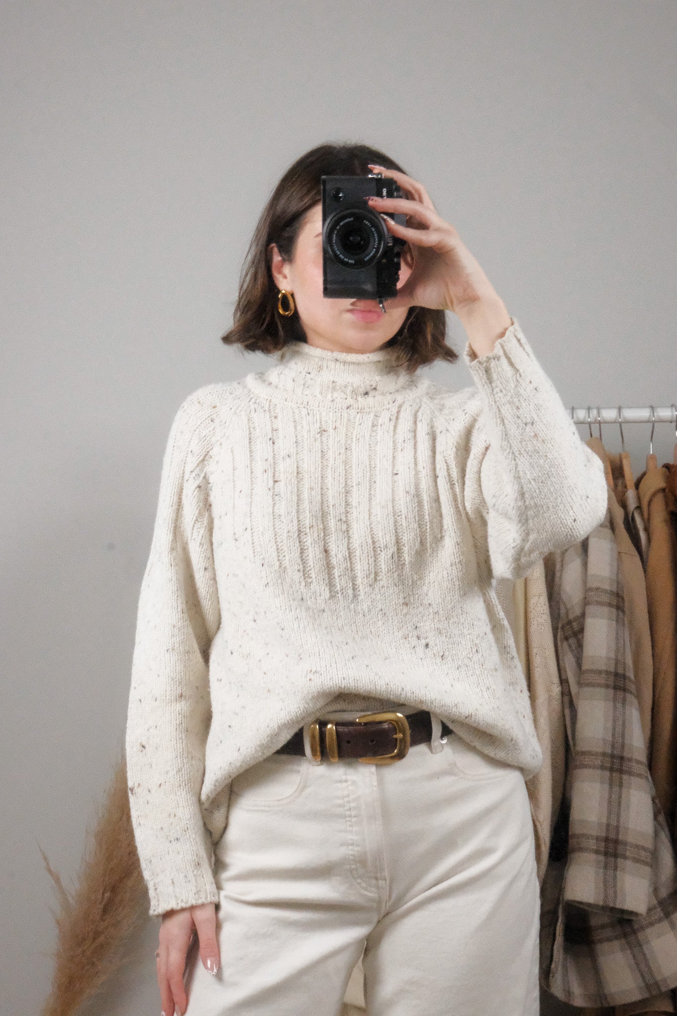 Vintage x Wool Blend Rolled-Neck Speckled Knit (S)