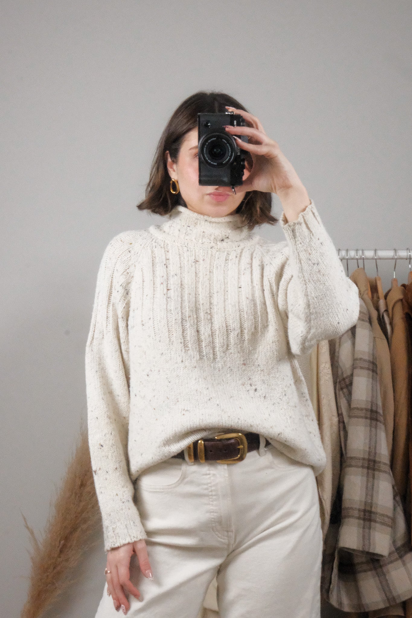 Vintage x Wool Blend Rolled-Neck Speckled Knit (S)