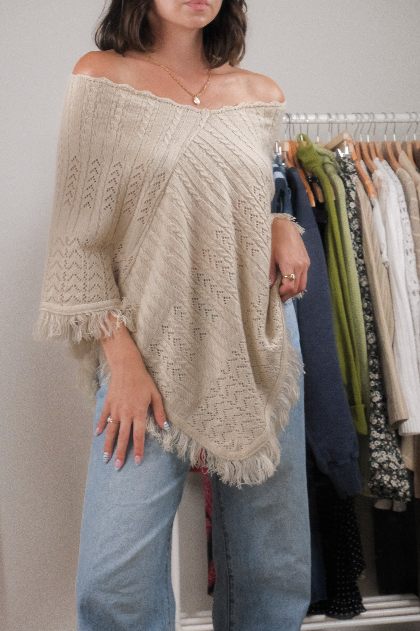 Made in Canada x Vintage x Fringe Knit Pancho (XS-L)