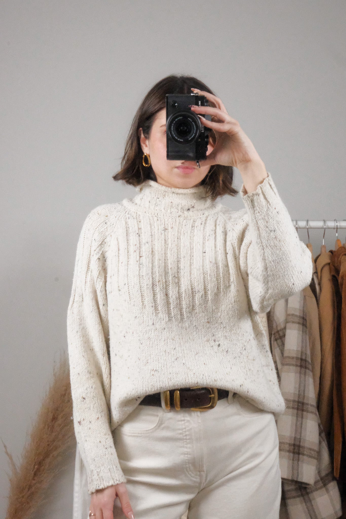Vintage x Wool Blend Rolled-Neck Speckled Knit (S)