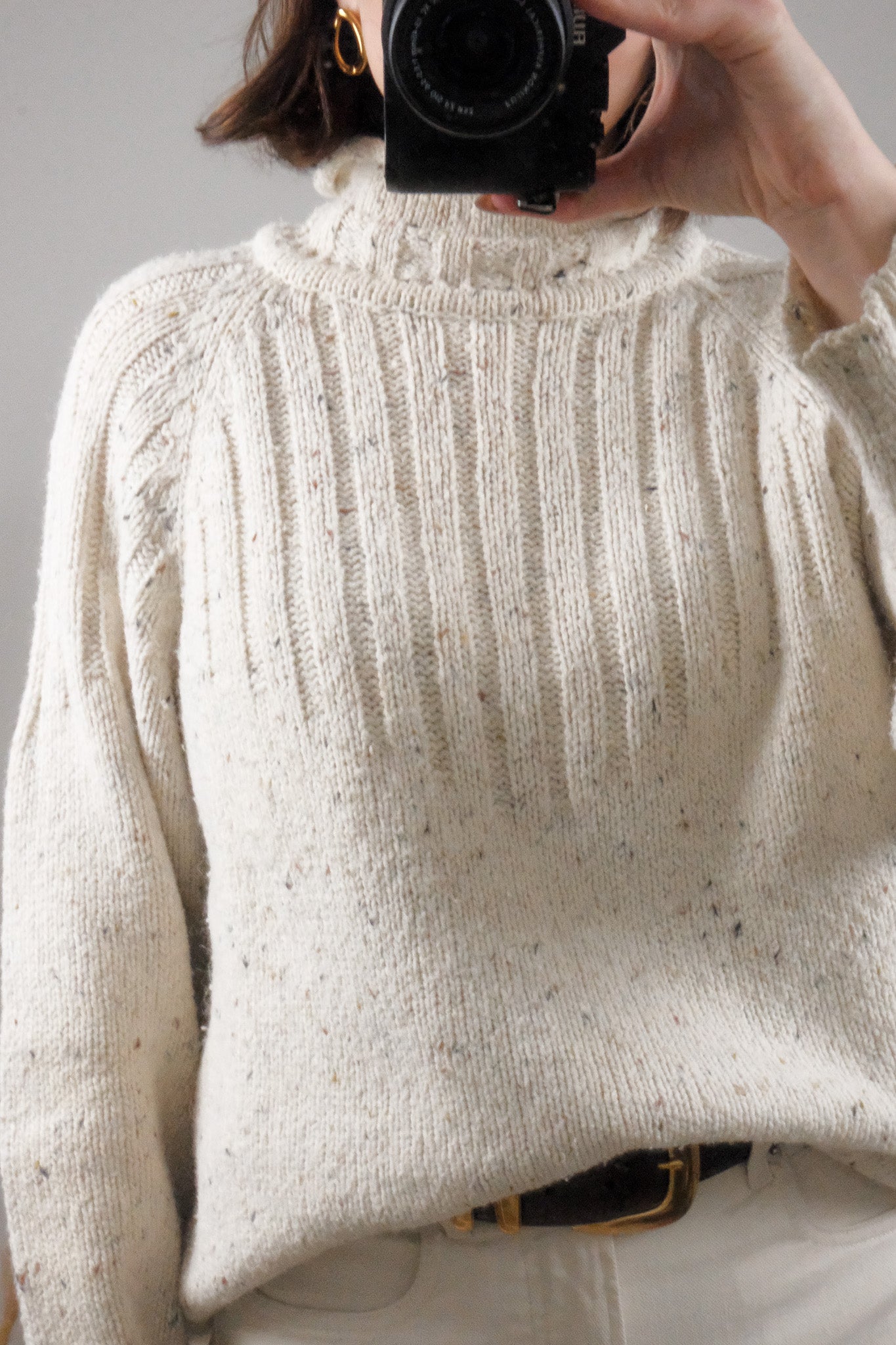 Vintage x Wool Blend Rolled-Neck Speckled Knit (S)