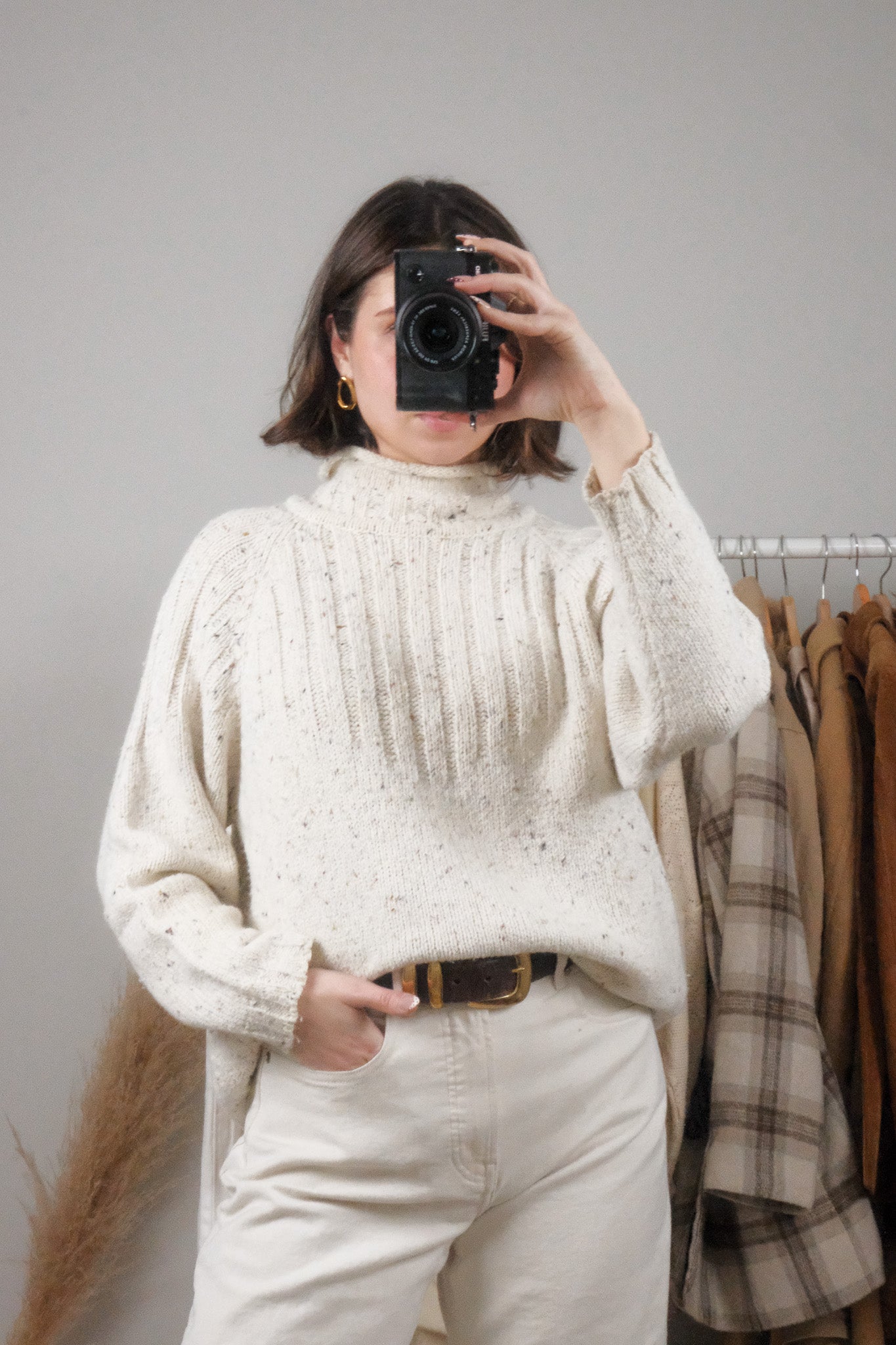Vintage x Wool Blend Rolled-Neck Speckled Knit (S)