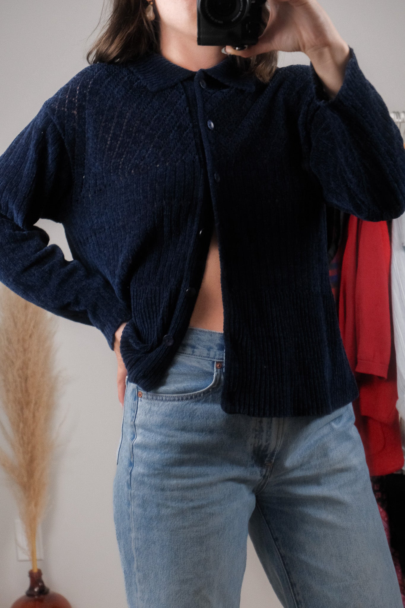 Made in Korea x Vintage x Chenille Textured Cardigan (S/M)