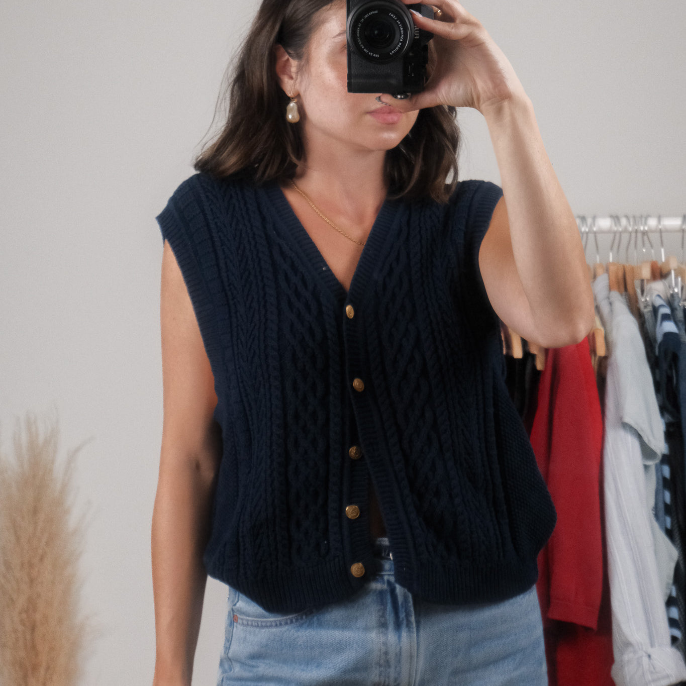 Vintage x 100% Cotton Cable Knit Vest (M/L)