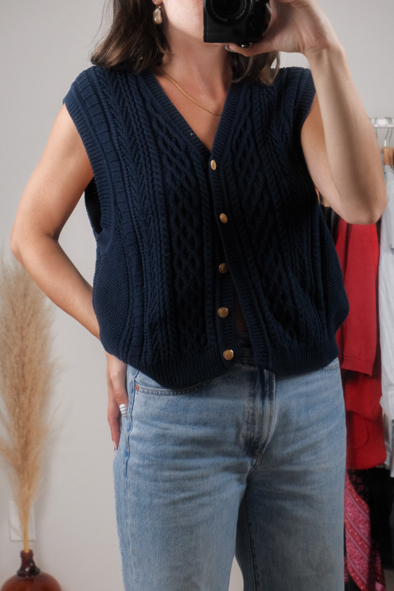 Vintage x 100% Cotton Cable Knit Vest (M/L)