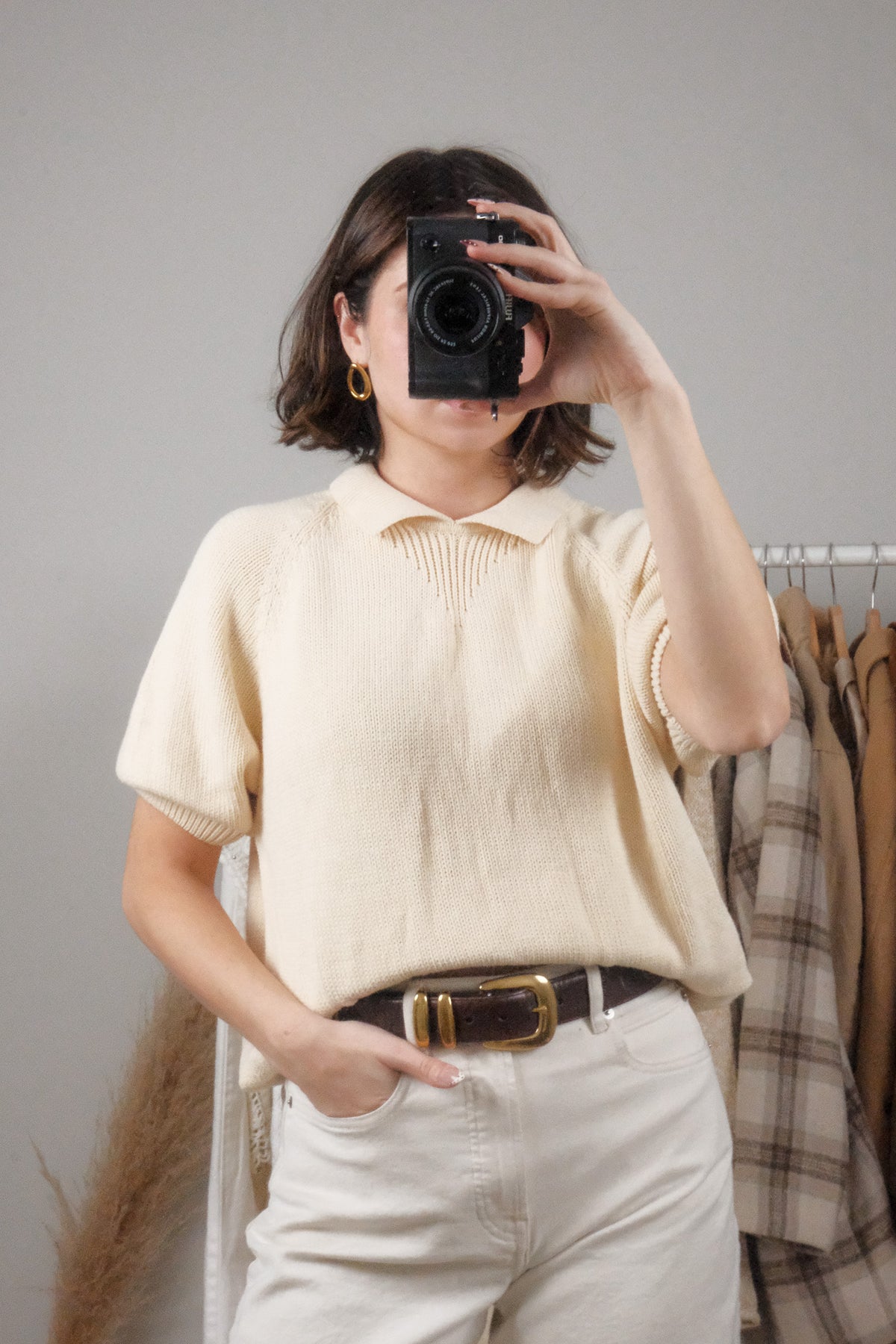Vintage x Collared Short-Sleeve Knit (L)